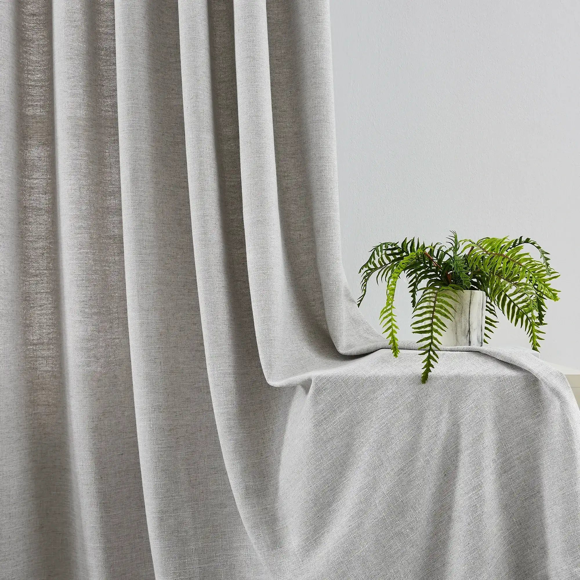 Jovienne linen cotton blend curtain, soft with modern draping, detail display