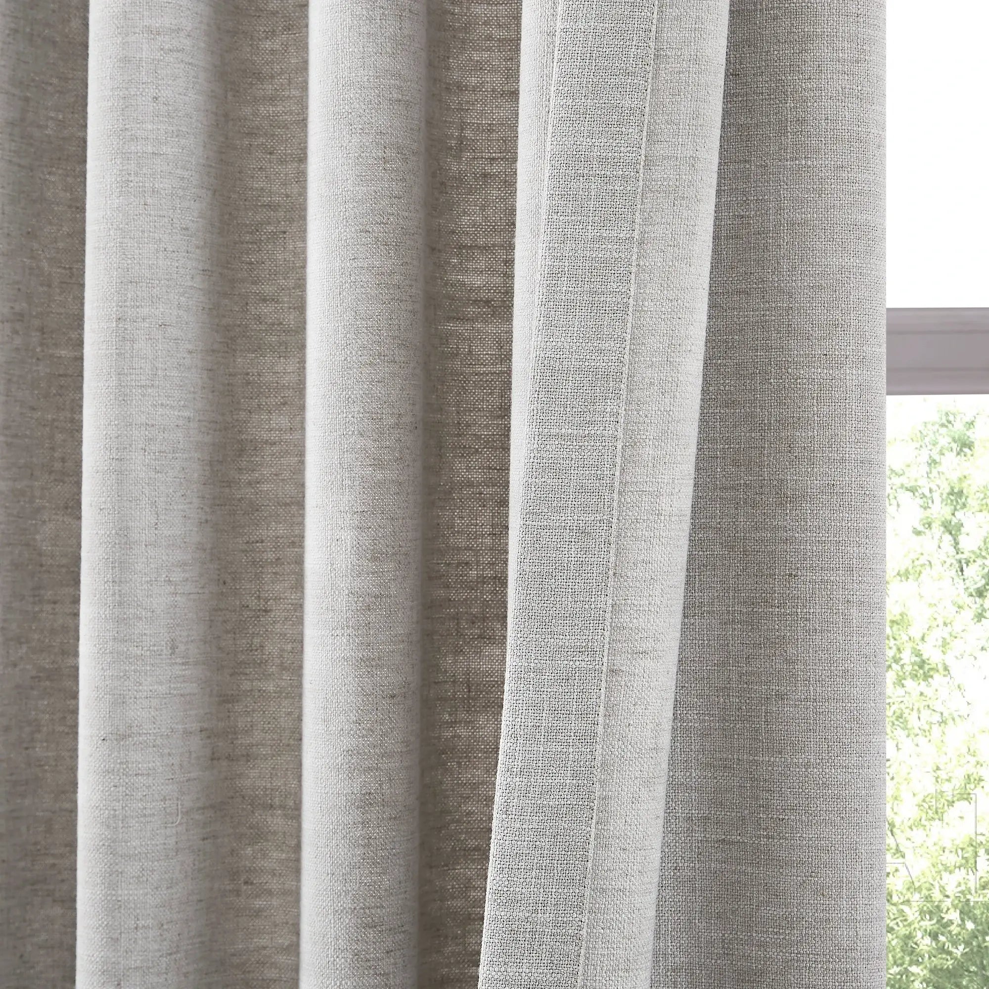 Jovienne 938-8 linen cotton blend curtain, soft with modern draping, front and back detail display