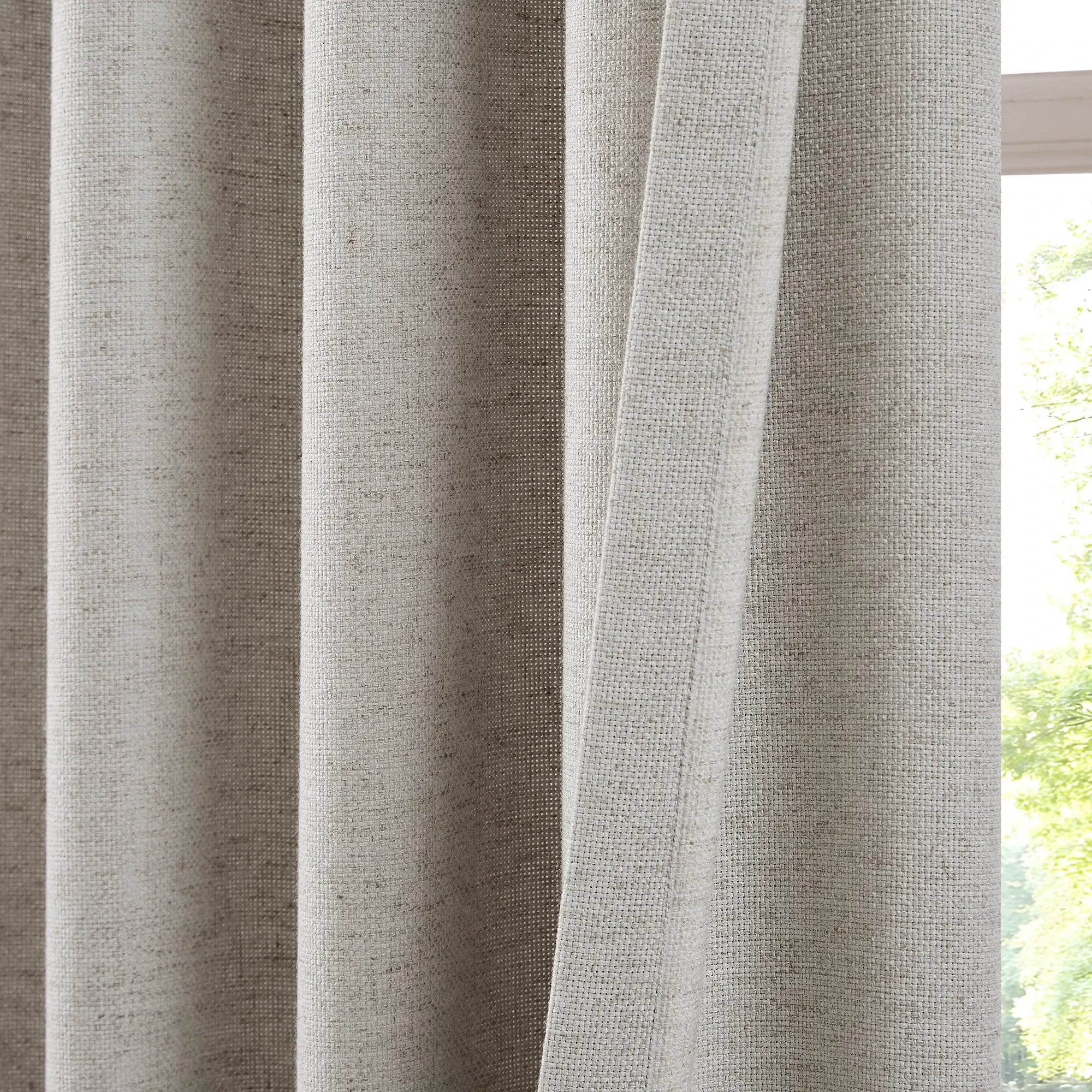 Kaelara 938-19 linen cotton blend curtain, creates warm and cozy ambiance, front and back detail display
