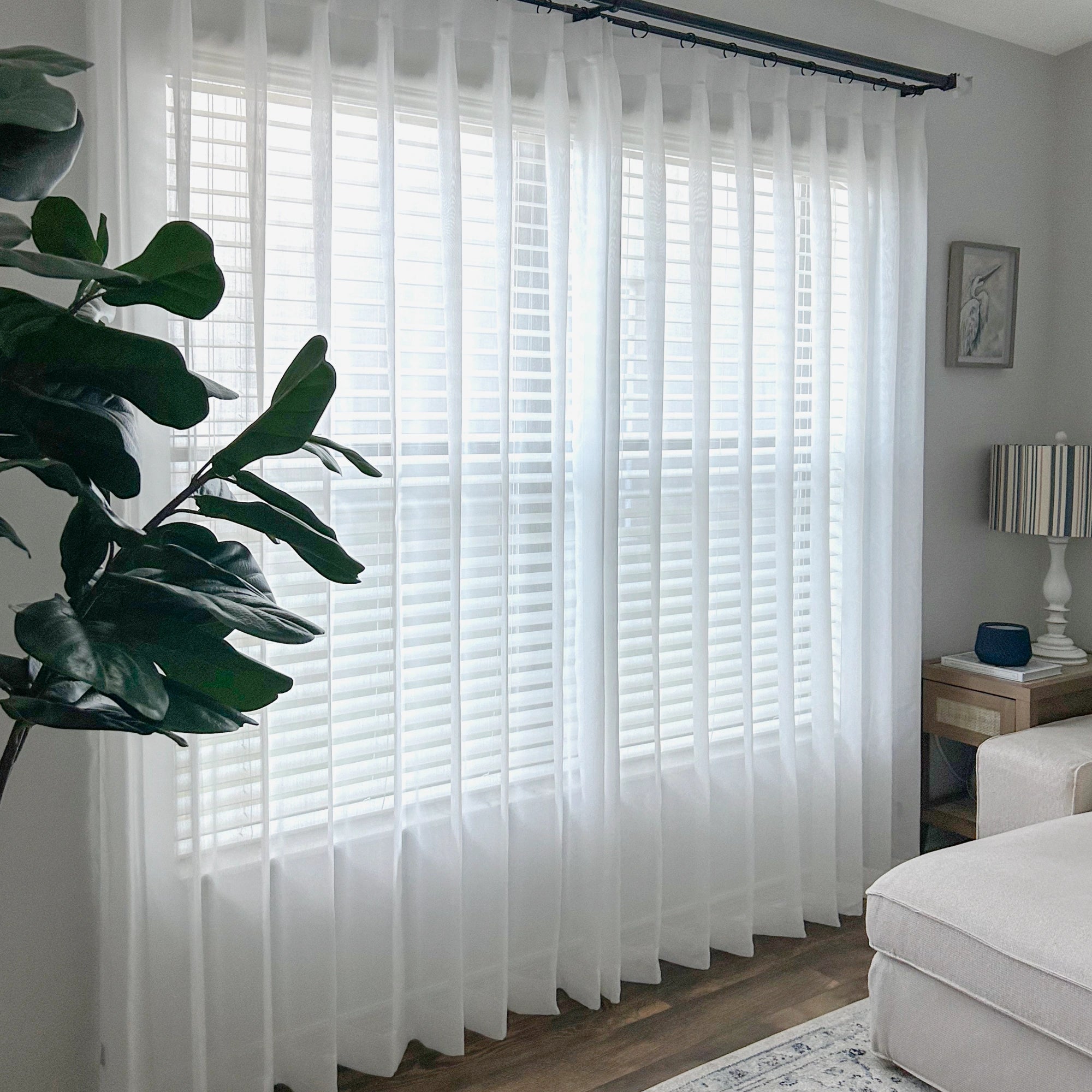 Liana sheer extra long light drapes for large windows in bedroom 2023-37-2 showcasing the curtains' elegant appearance and ideal fit in a bedroom environment
