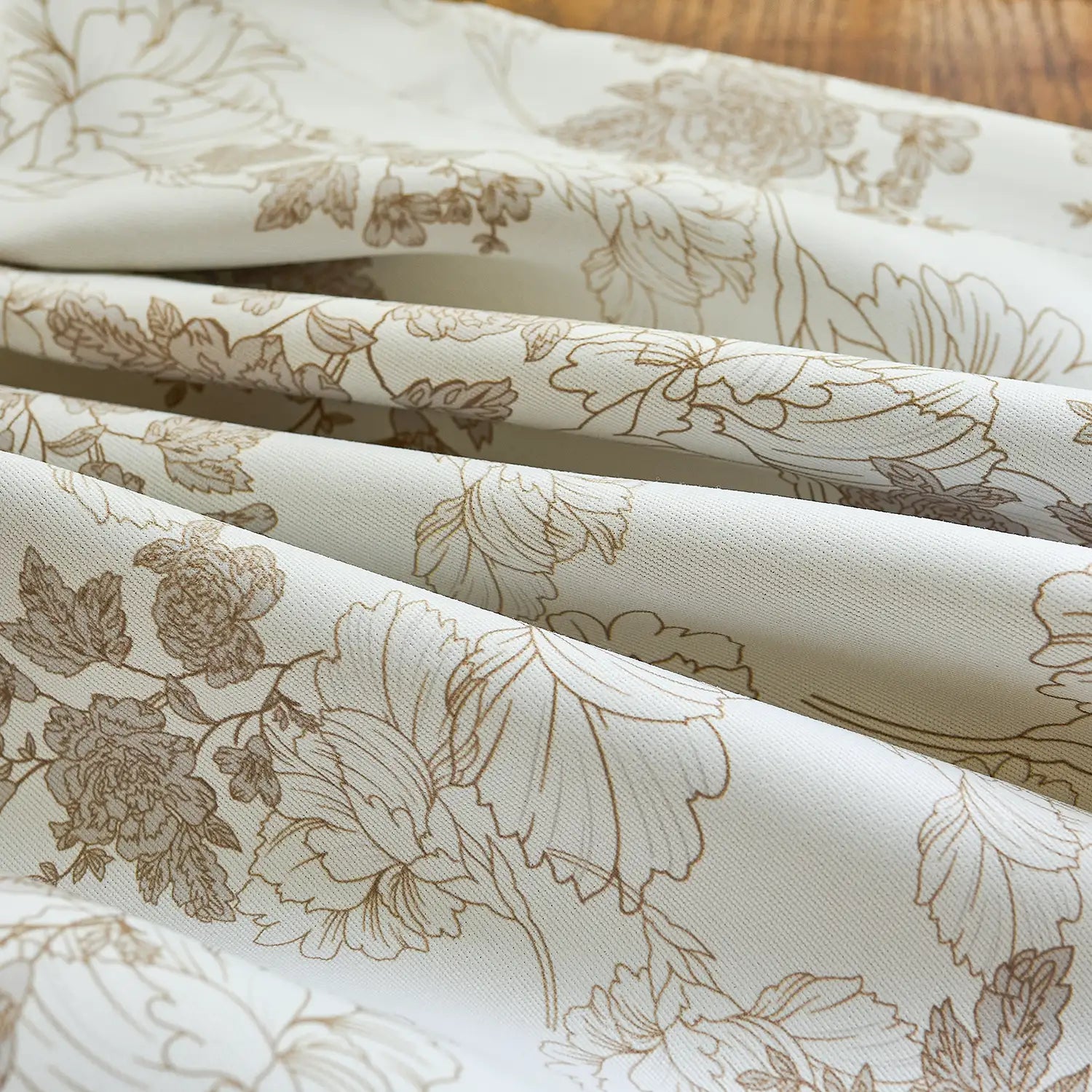 Lila Beige Rose Garden Floral Linen Textured Blackout Drapes