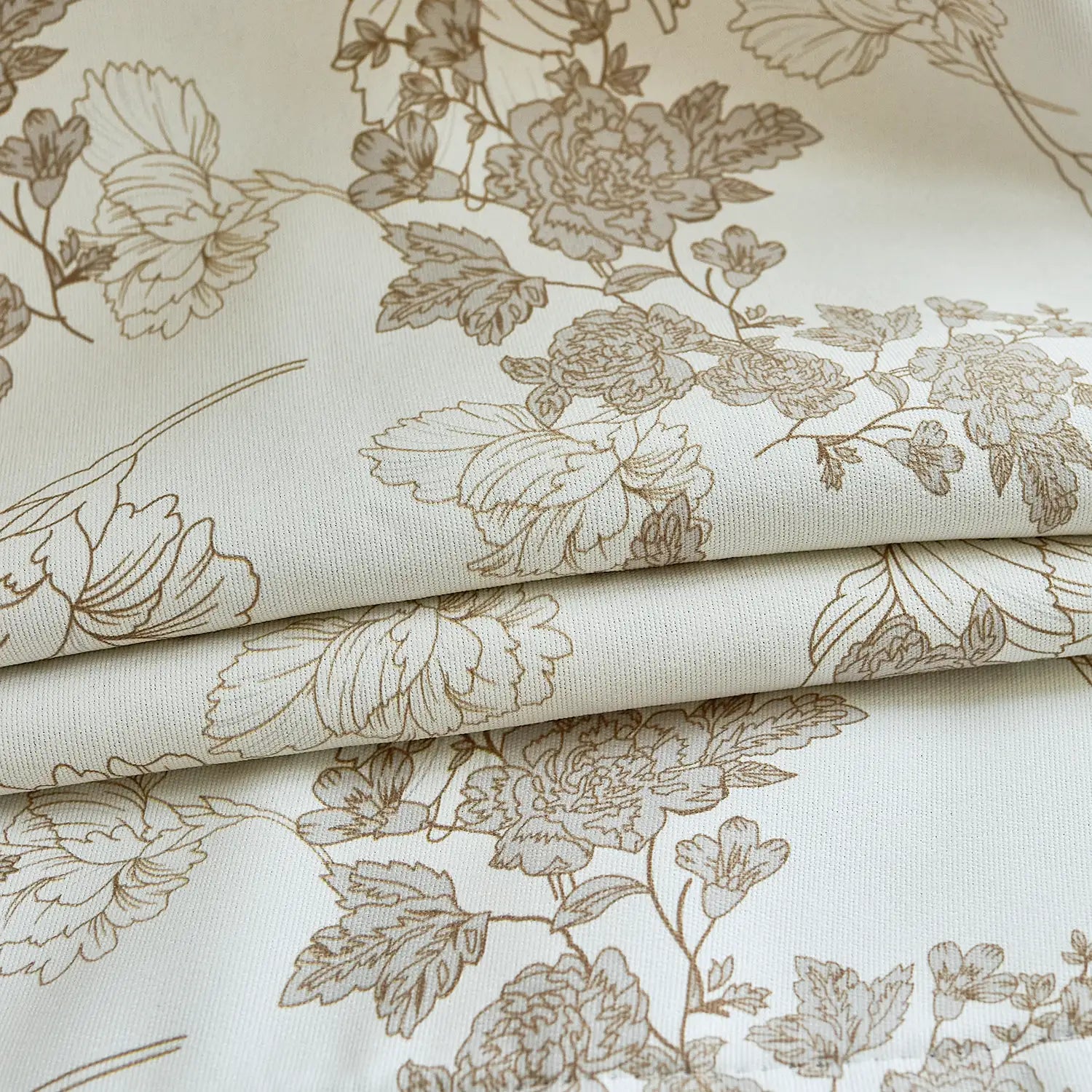 Lila Beige Rose Garden Floral Linen Textured Blackout Drapes
