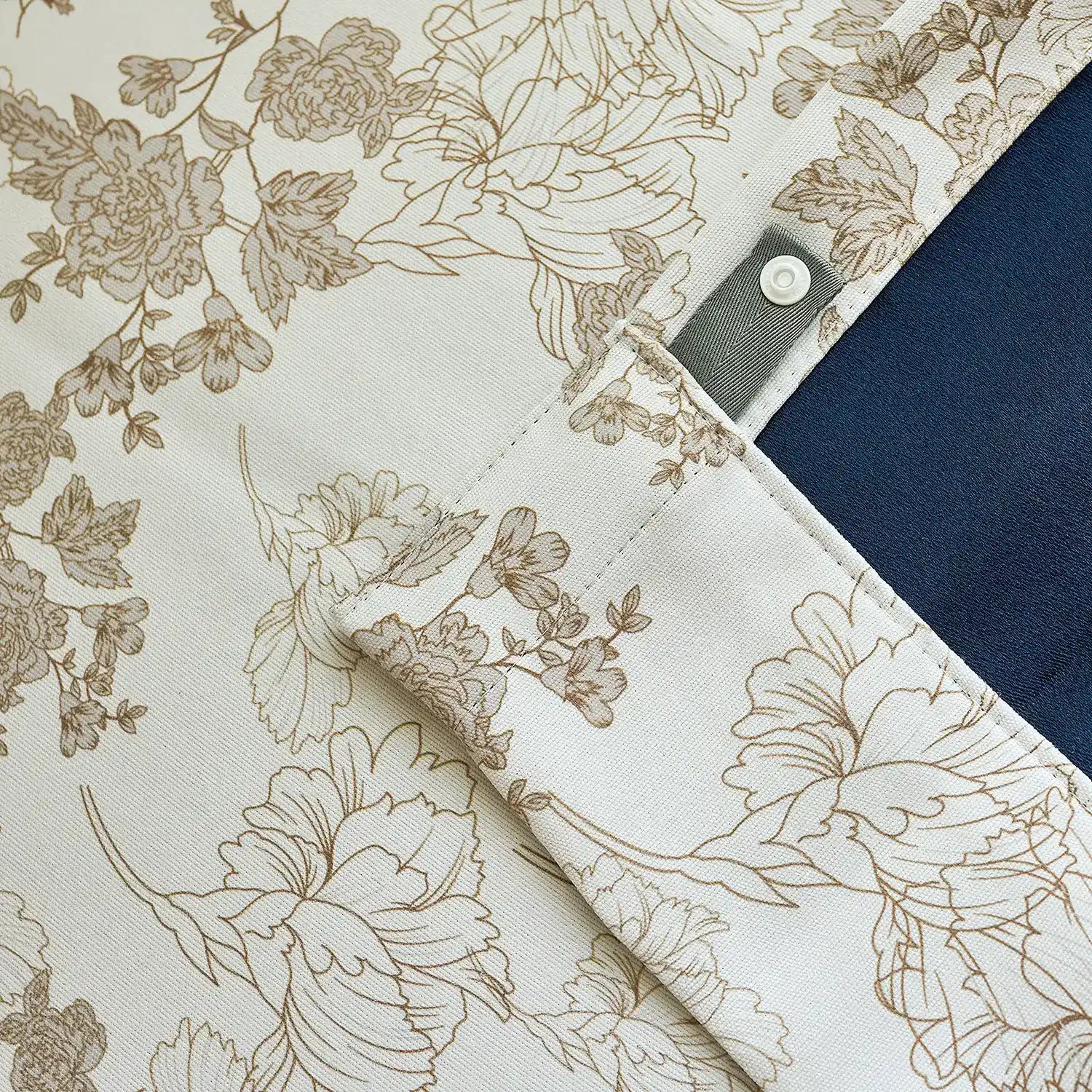 Lila Beige Rose Garden Floral Linen Textured Blackout Drapes