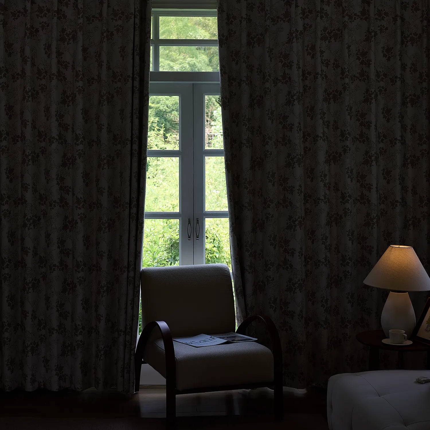 Lila Beige Rose Garden Floral Linen Textured Blackout Drapes