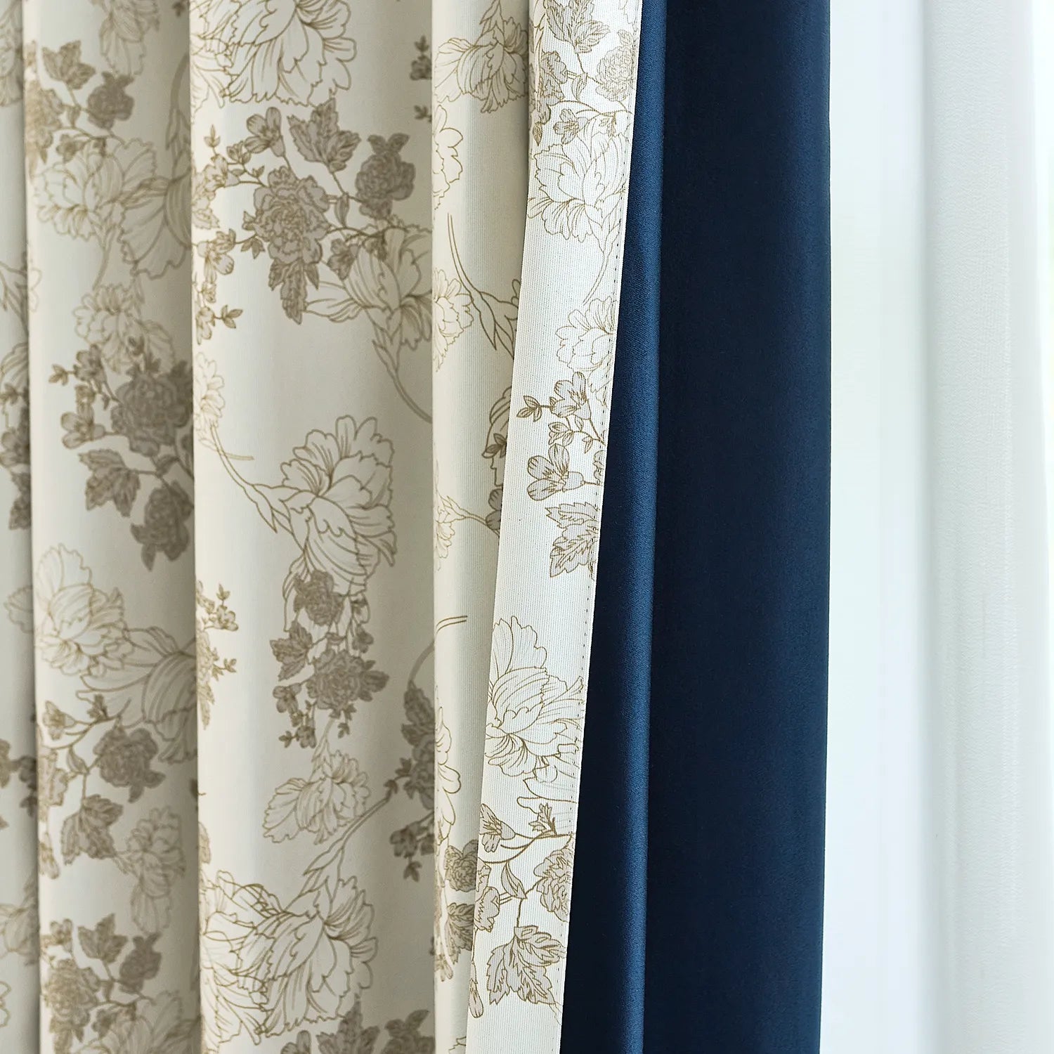 Lila Beige Rose Garden Floral Linen Textured Blackout Drapes