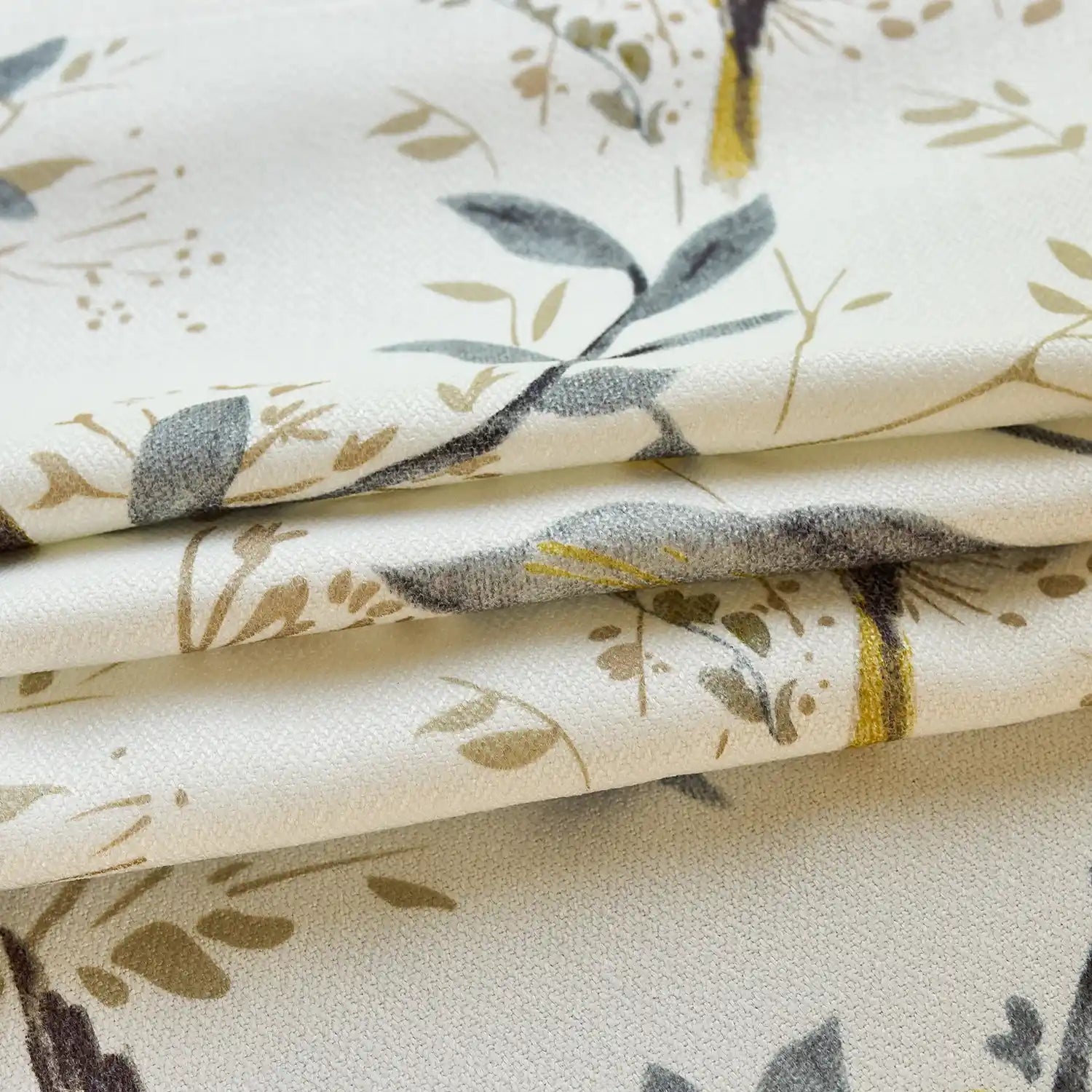Lina Yellow Warbler & Blossoms Chenille Floral Curtains