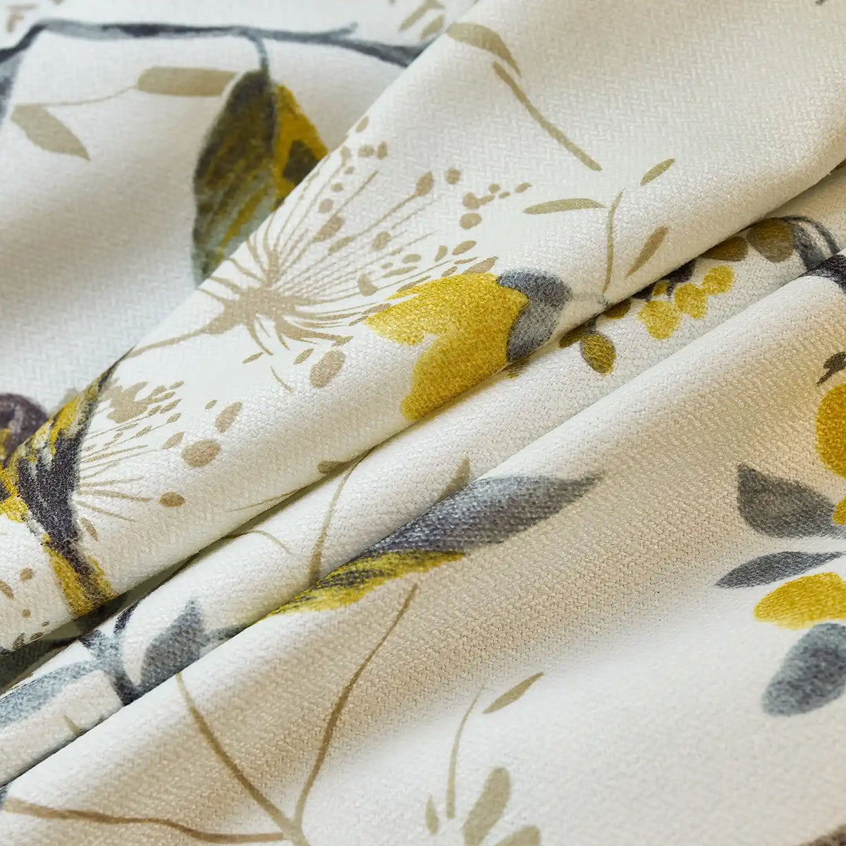 Lina Yellow Warbler & Blossoms Chenille Floral Curtains