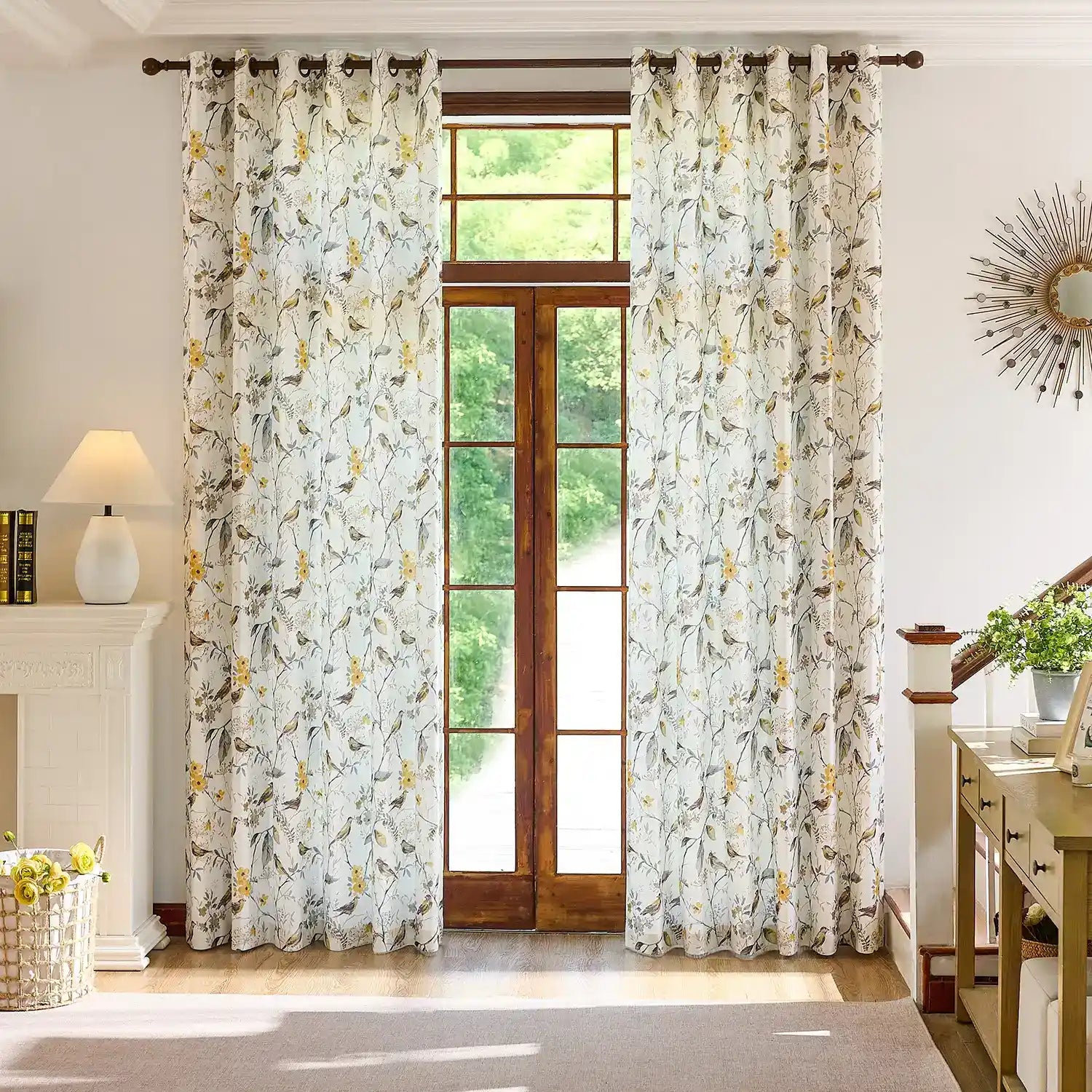 Lina Yellow Warbler & Blossoms Chenille Floral Curtains