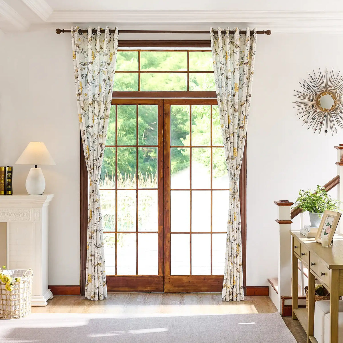Lina Yellow Warbler & Blossoms Chenille Floral Curtains