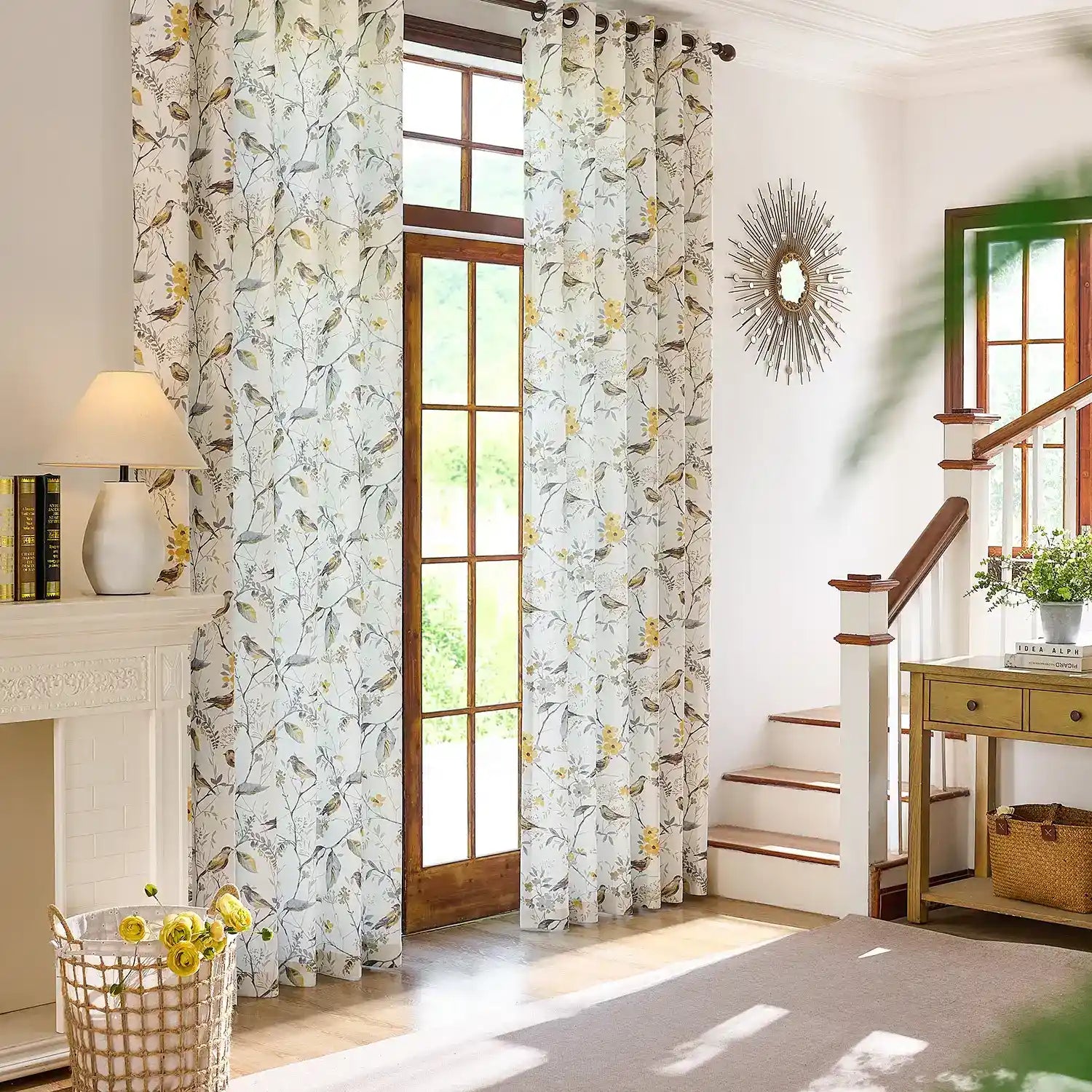 Lina Yellow Warbler & Blossoms Chenille Floral Curtains