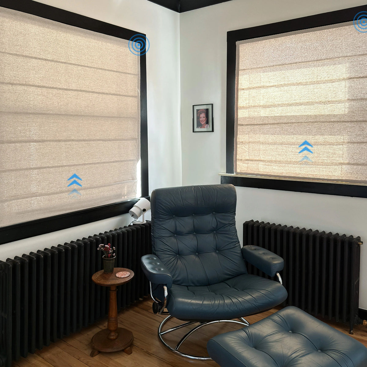 Liranne Smart Motorized Linen-Cotton Herringbone Roman Shades