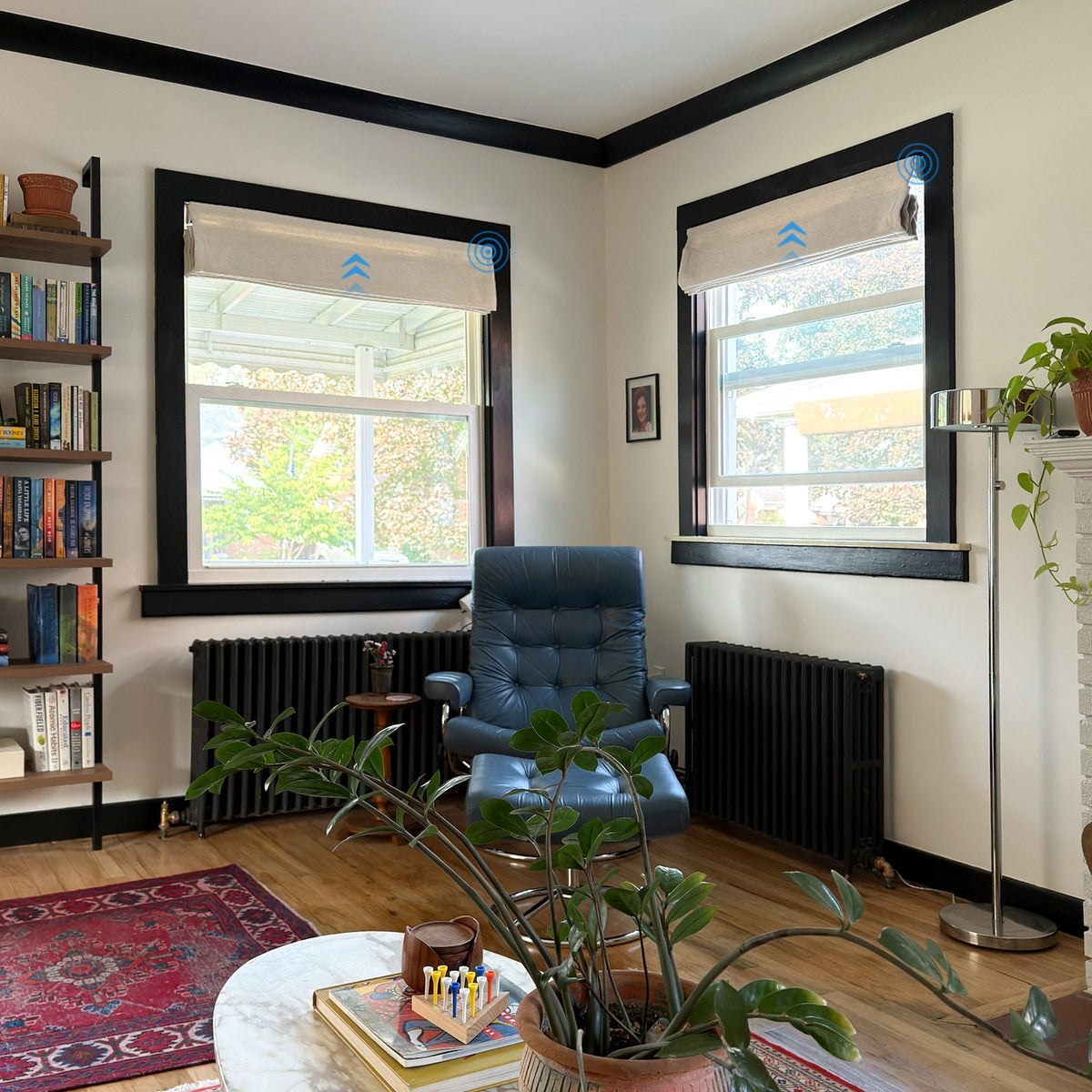 Liranne Smart Motorized Linen-Cotton Herringbone Roman Shades