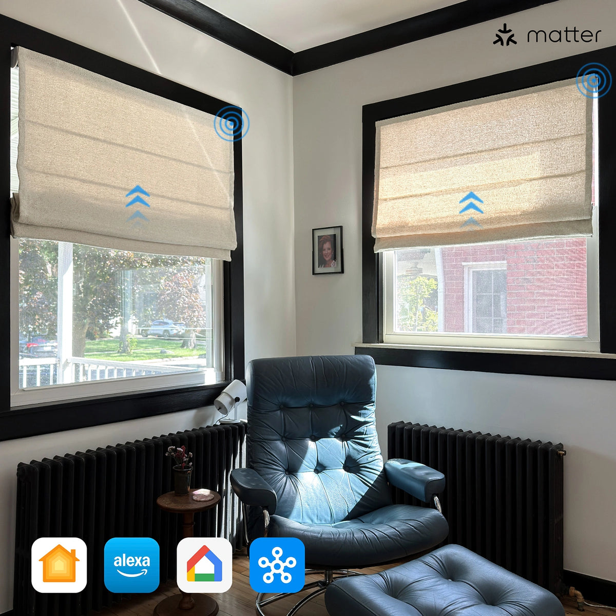 Liranne Smart Motorized Linen-Cotton Herringbone Roman Shades