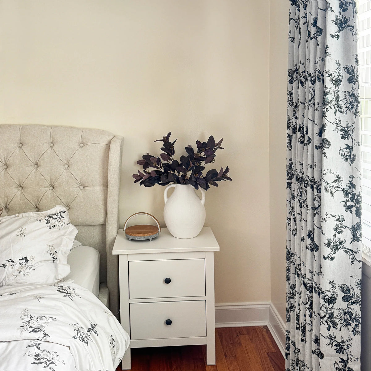 Lirienne Leaf & Blossom Forest Green Jacquard Linen Drapes