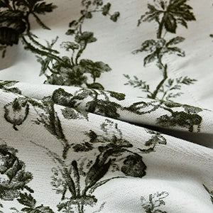 Lirienne Leaf & Blossom Forest Green Jacquard Linen Drapes