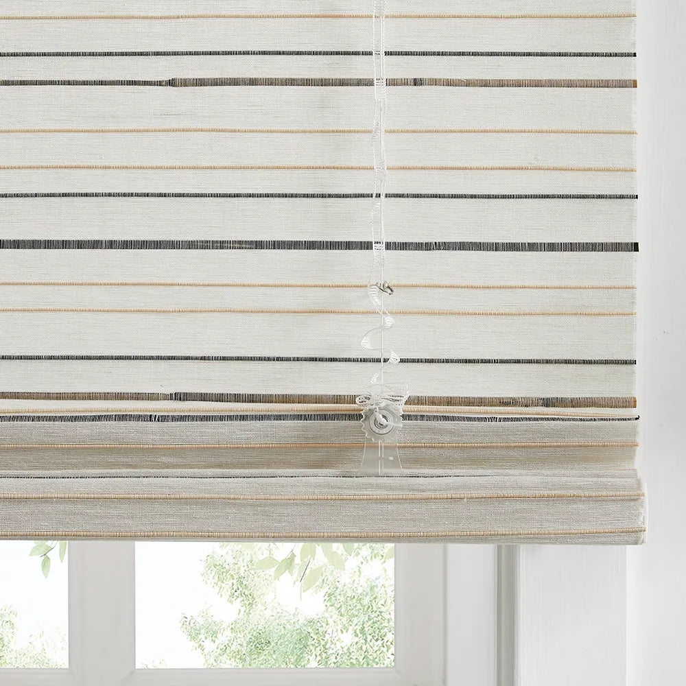 Lirra Natural linen reed bamboo woven shades, soft ambient light filtering with natural texture, detail display