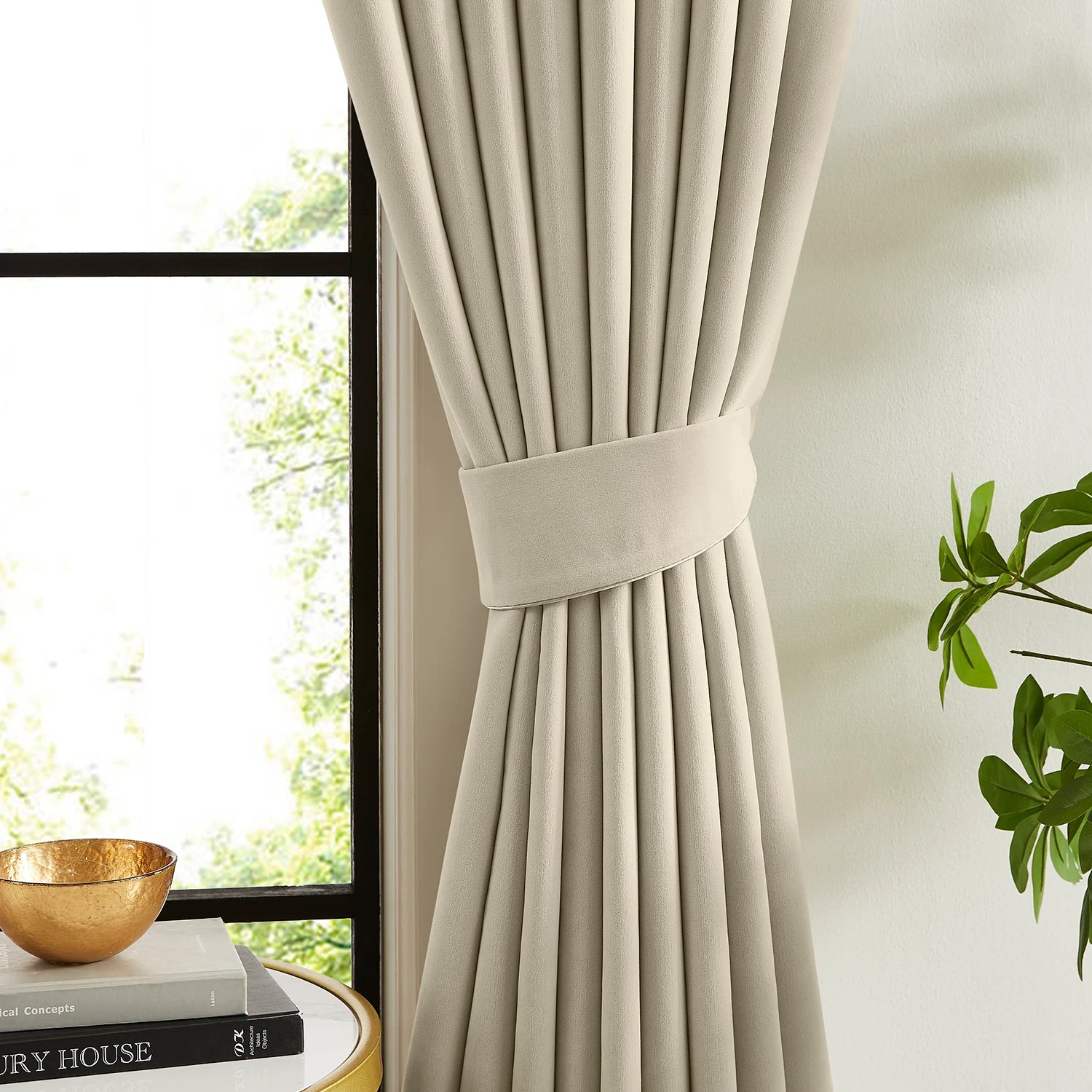 Lyra cloud-1_scene_4 velvet-like texture blackout curtains with elegant luxurious drapes in a modern cozy home interior