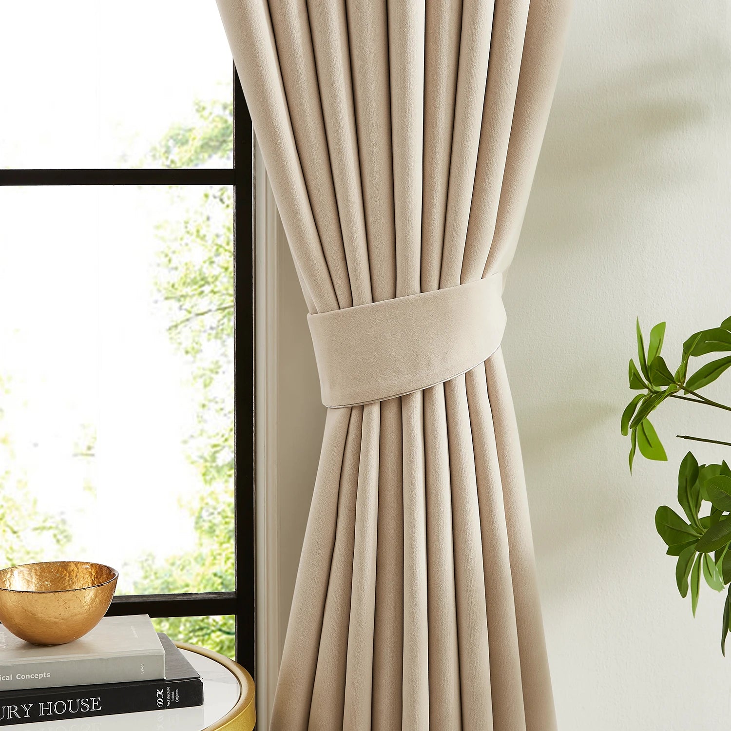 Lyra cloud-3_scene_4 velvet-like texture blackout curtains with smooth luxurious draping in a modern cozy home interior