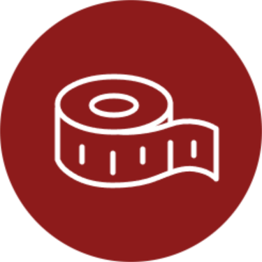 Translation missing: en.White measuring tape icon on a red circle