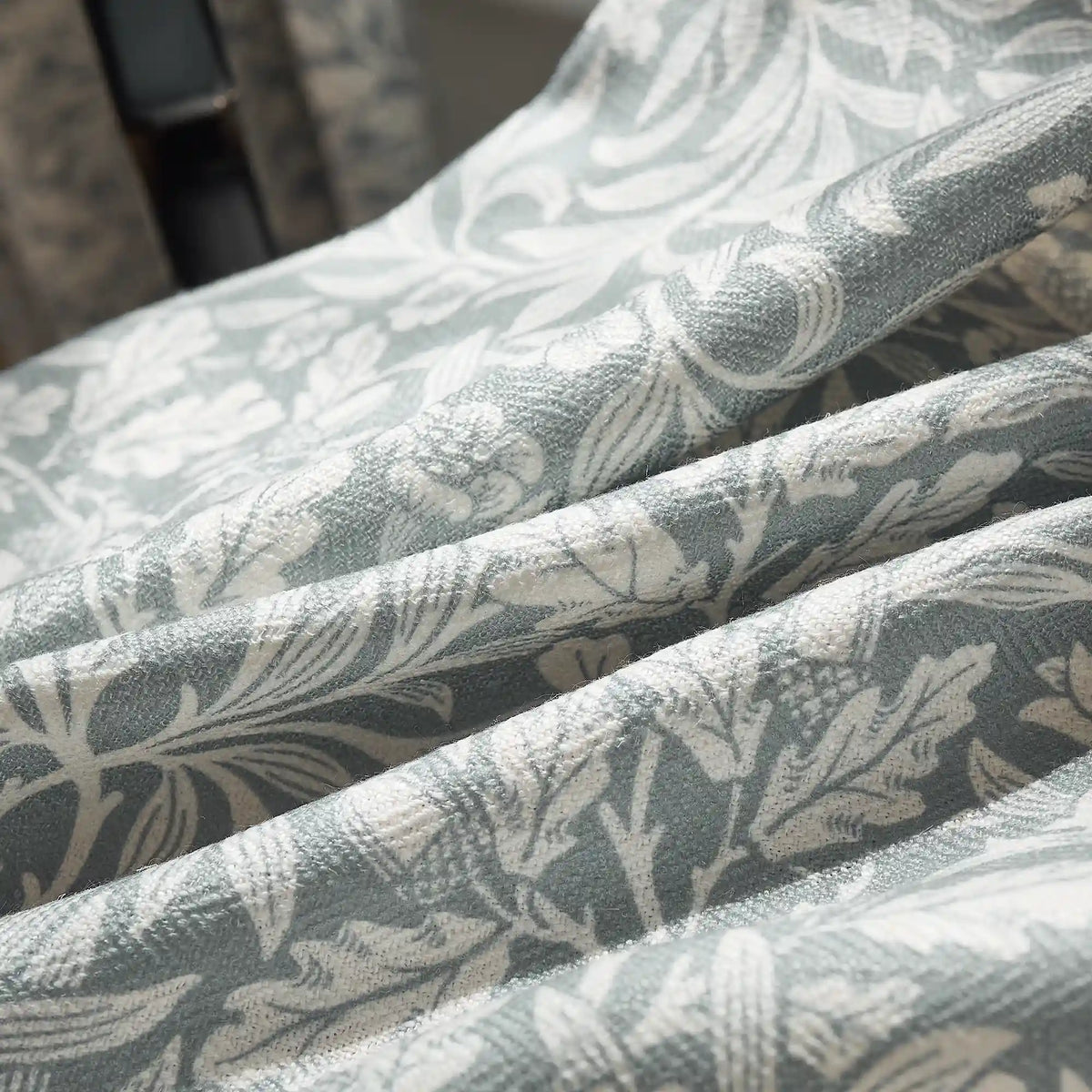 Mae H-006_detail_1 duck egg blue vintage botanical print linen drapes detail display