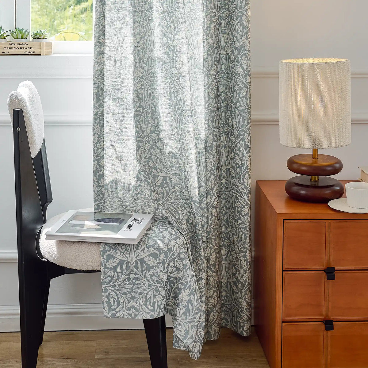 Mae H-006_scene_14 duck egg blue vintage botanical print linen drapes detail display