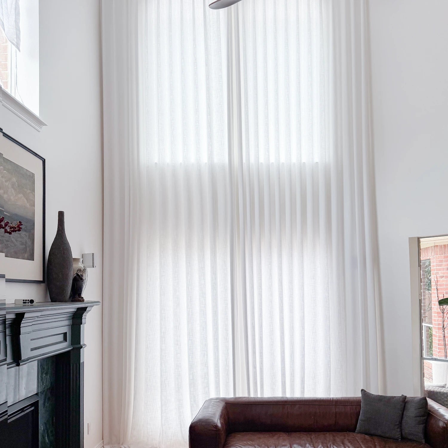 Marisol K1011 extra-high linen curtains for a tall window in a modern living room view 7