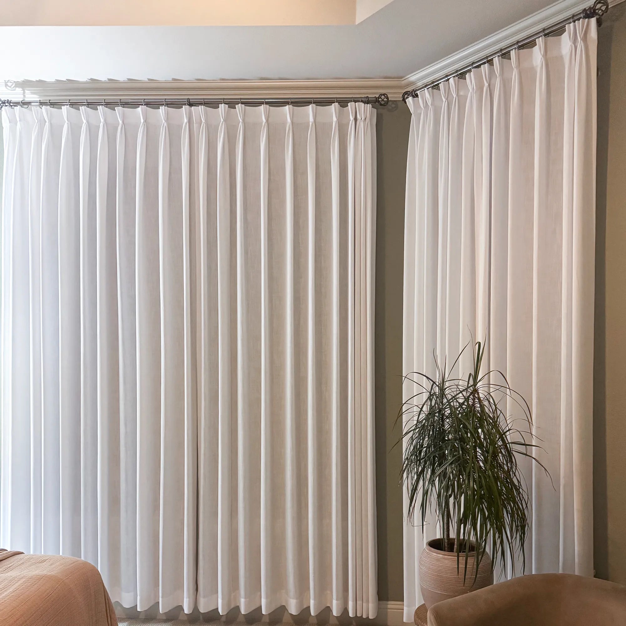 Marisol K1011-3 linen curtains elegant pleated drapes showcased in a product image highlighting the curtains