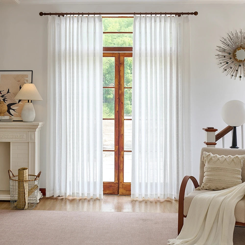 Meliora Pure White Feather Fleece Sheer Curtains for Modern Minimalist Interiors
