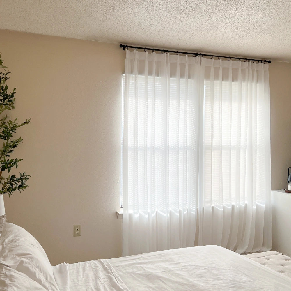 Mira Solid Sheer Curtains for Large Windows - Light Filtering Drapes 6320-1_inf_3 showcasing sheer curtains in bedroom | Product Display