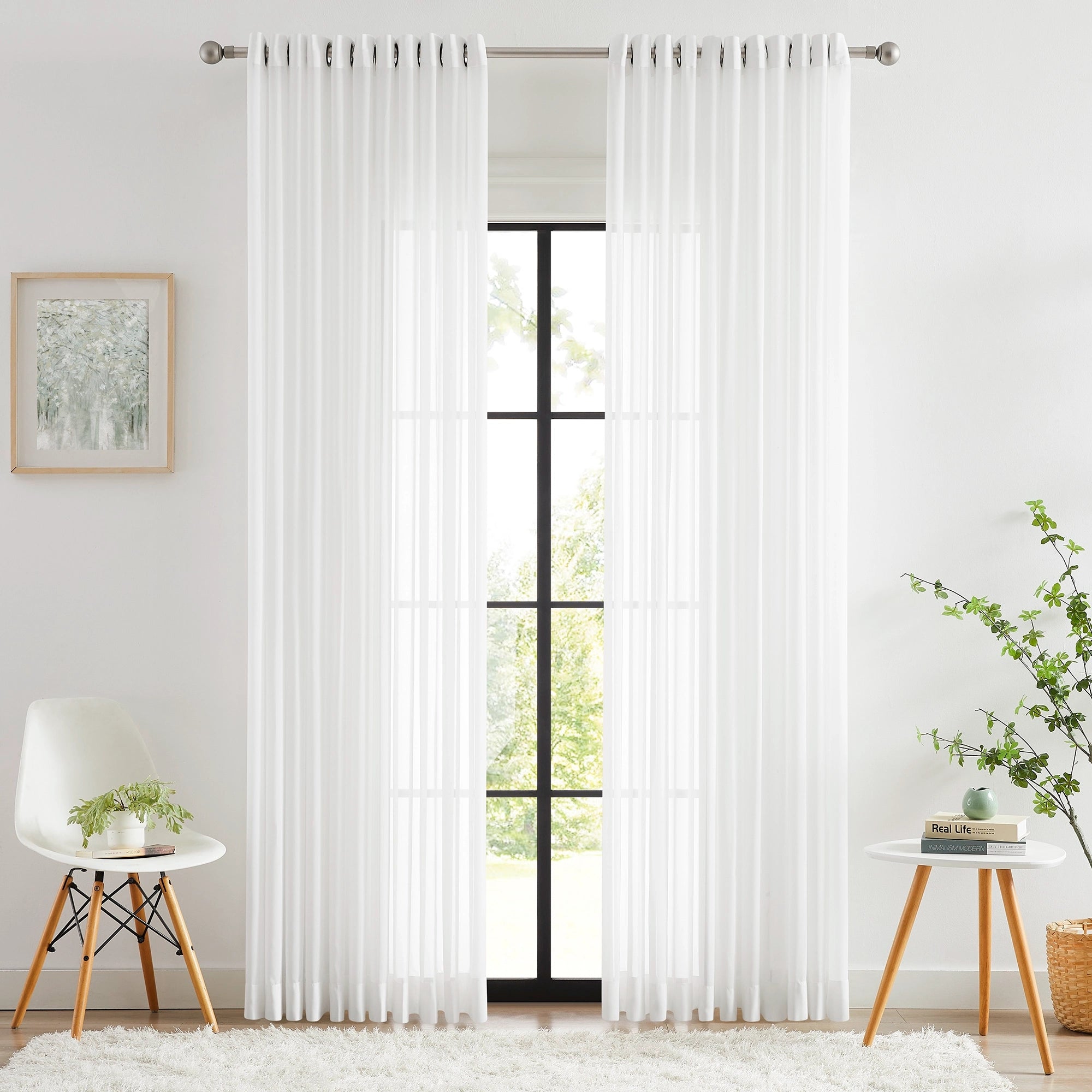 Mira Solid Sheer Curtains for Large Windows - Light Filtering Drapes 6320-1_scene_1 showcasing sheer curtains in living room | Product Display
