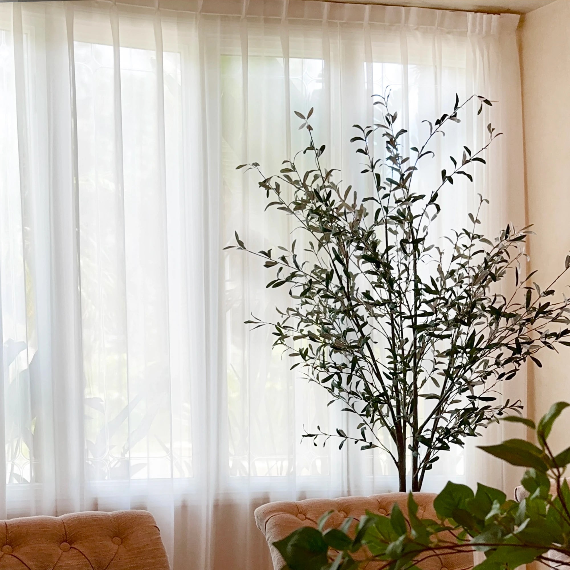 Mira Solid Sheer Curtains for Large Windows - Light Filtering Drapes 6320-1_4 showcasing closed sheer curtains in dining room | Product Display