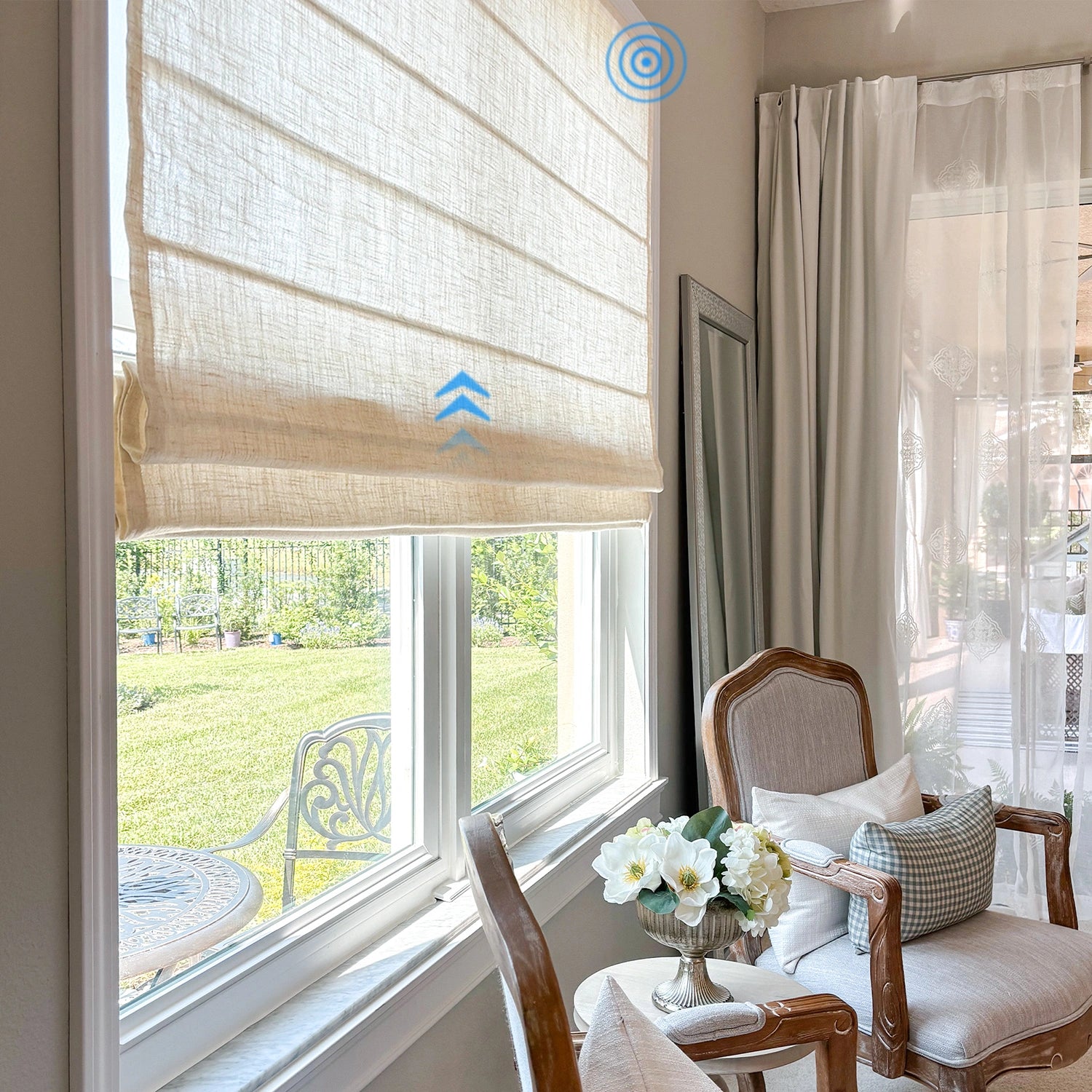 Miravel Smart Motorized Linen Blend Sheer Roman Shades