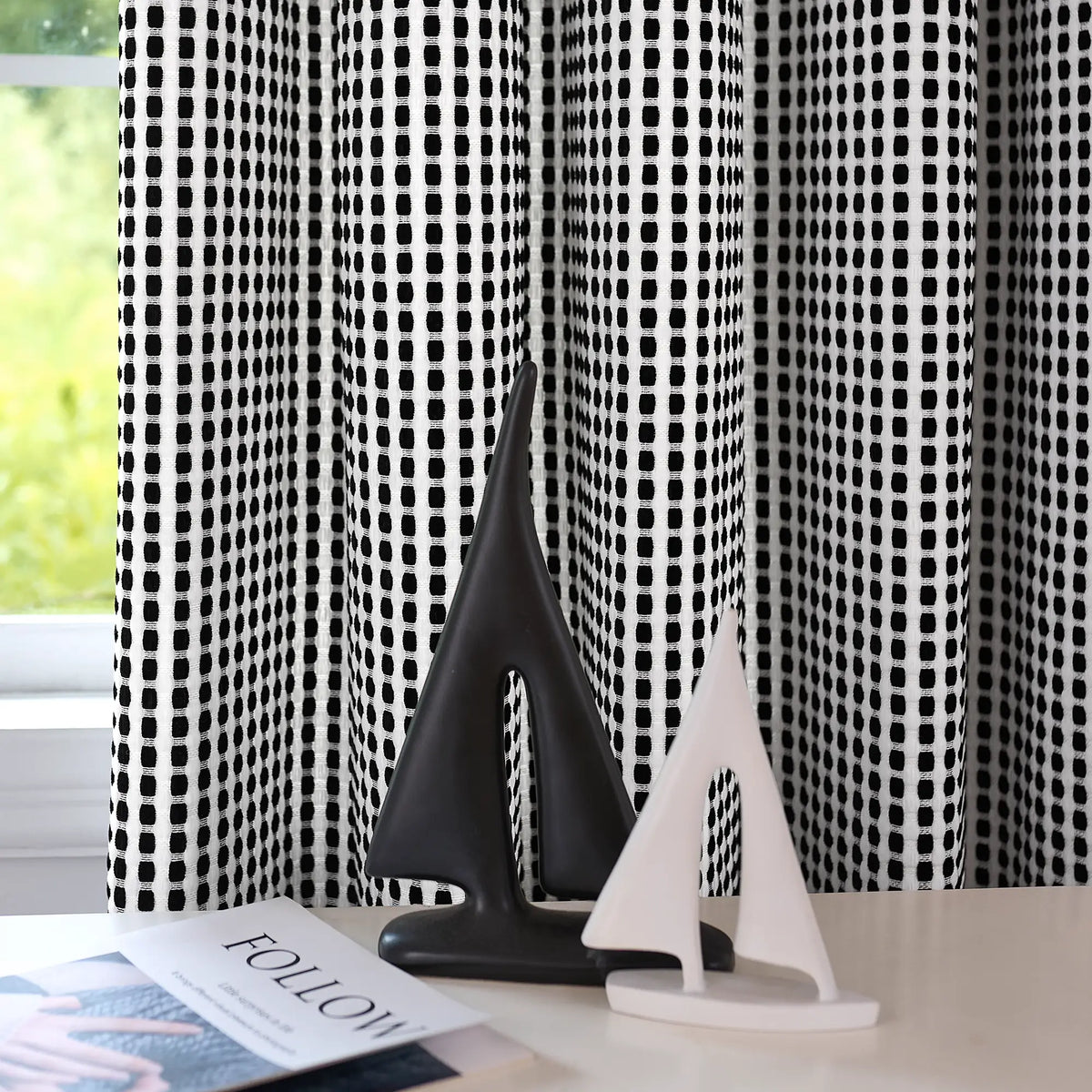Mirelle Black & White Geometric Grid Jacquard Drapes