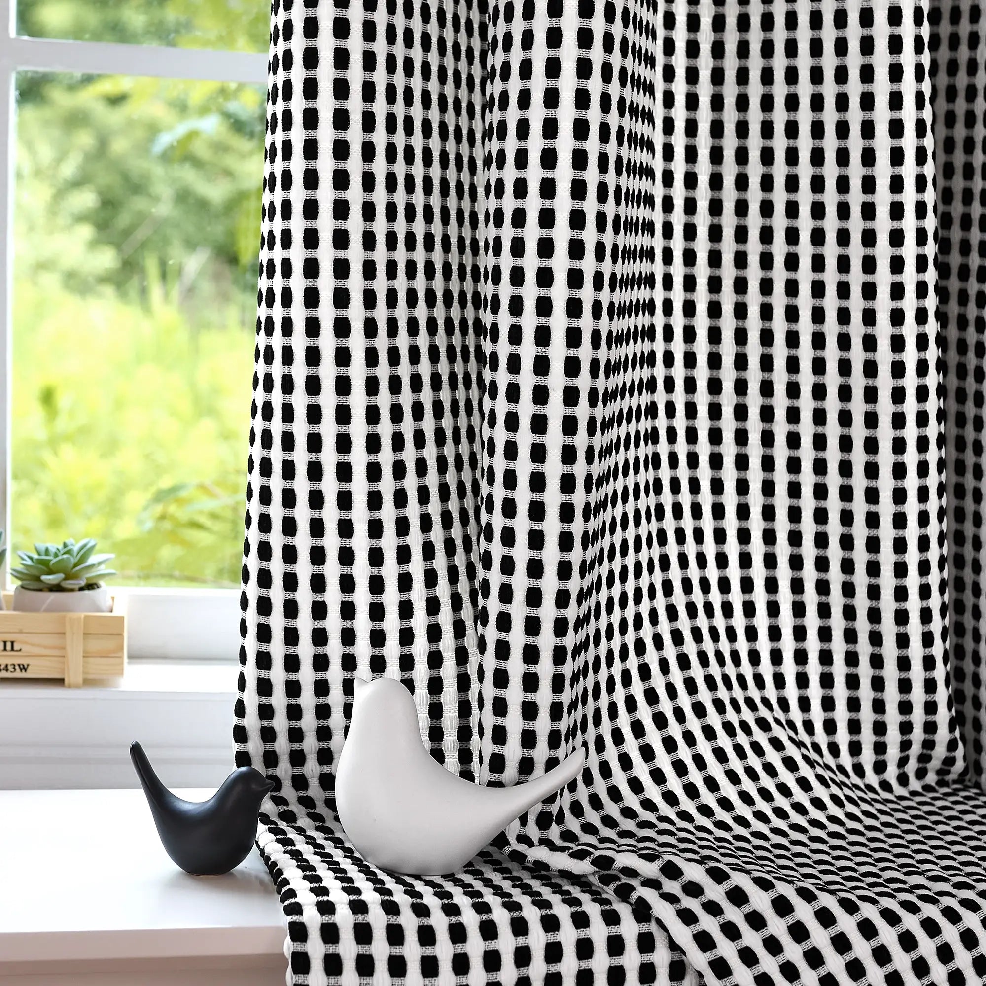 Mirelle Black & White Geometric Grid Jacquard Drapes
