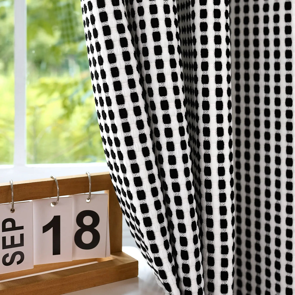 Mirelle Black & White Geometric Grid Jacquard Drapes