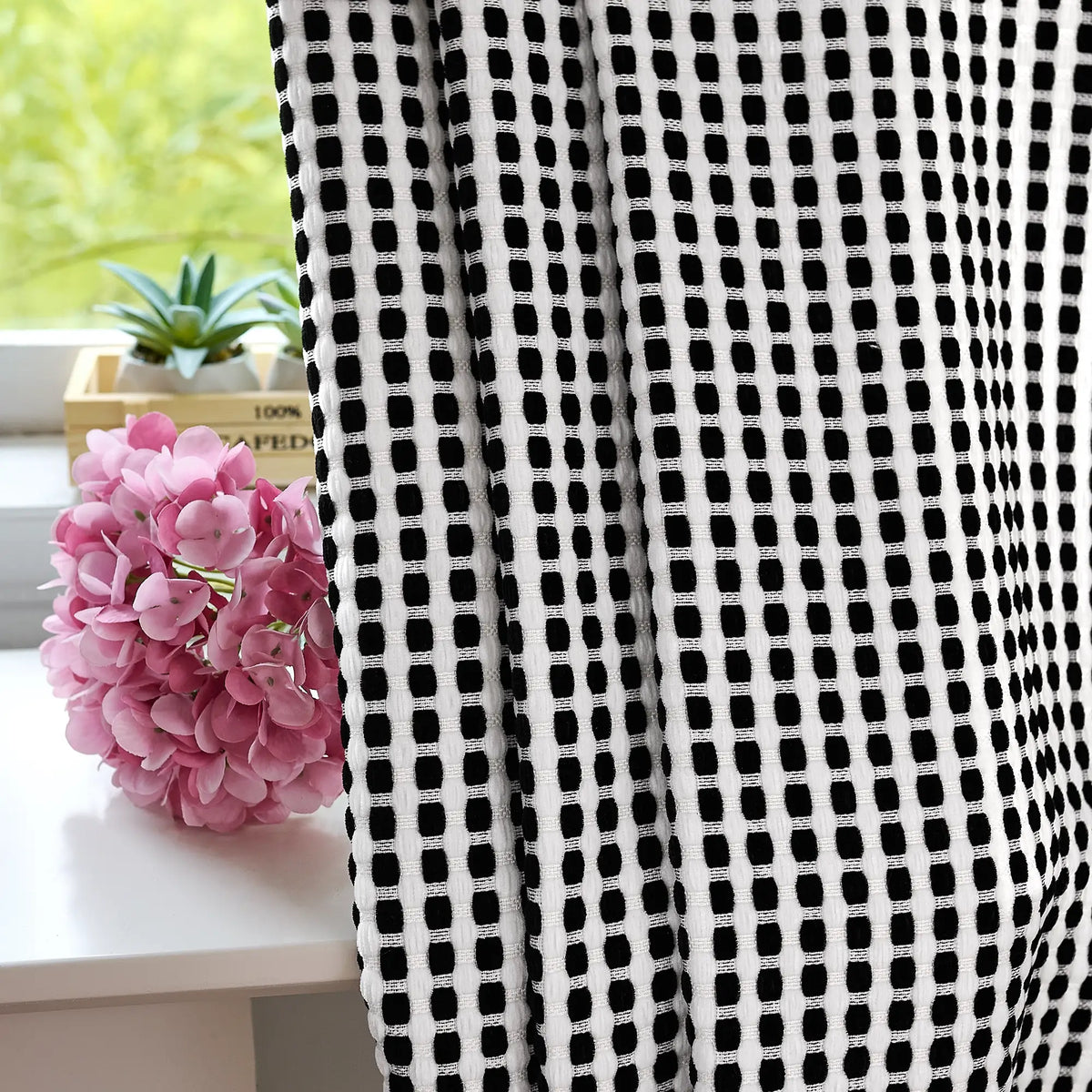 Mirelle Black & White Geometric Grid Jacquard Drapes