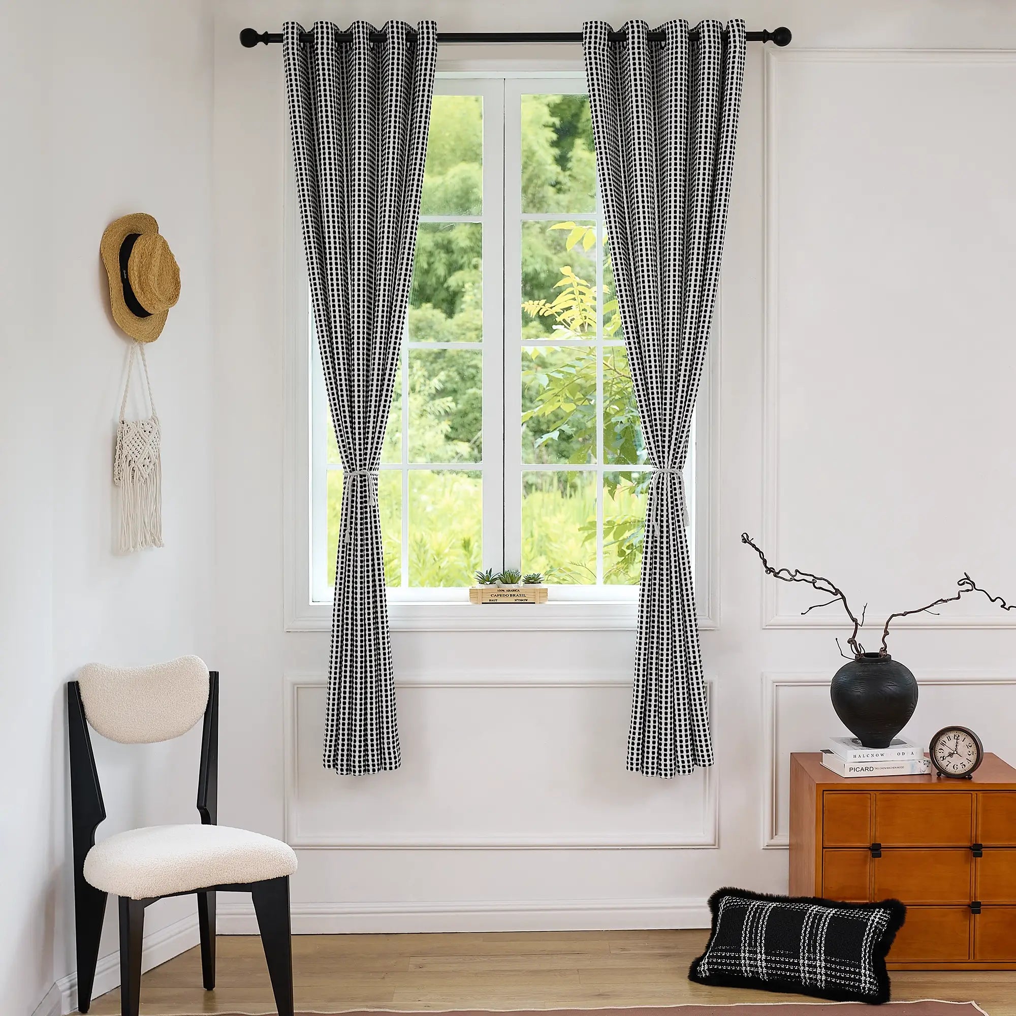 Mirelle Black & White Geometric Grid Jacquard Drapes
