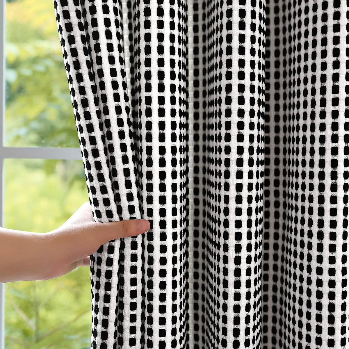 Mirelle Black & White Geometric Grid Jacquard Drapes