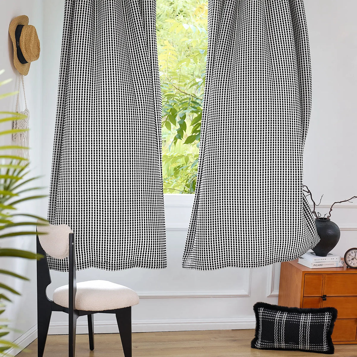 Mirelle Black & White Geometric Grid Jacquard Drapes