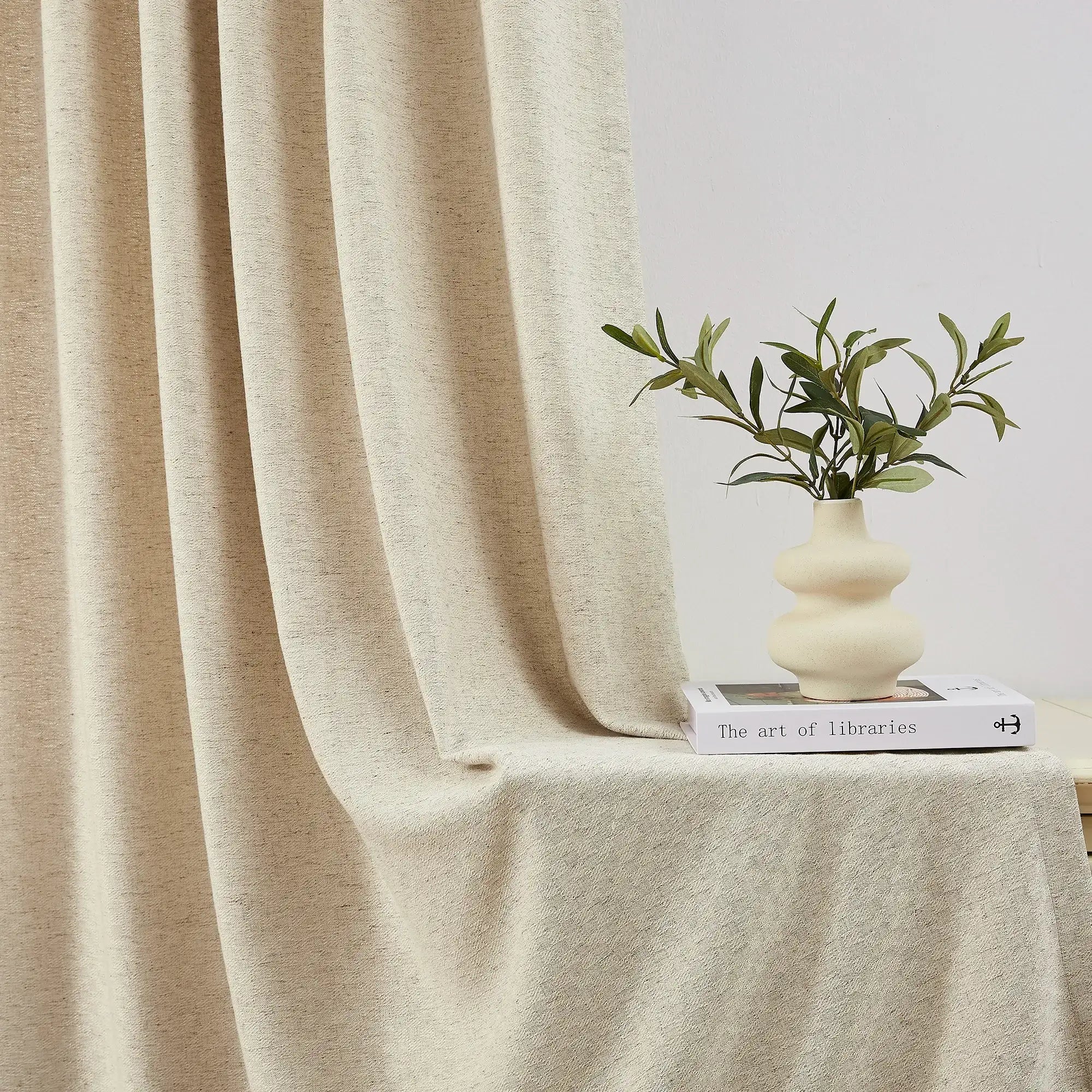 Mirena 958-12 linen cotton blend curtains detail display, natural comfort and meets luxurious elegance