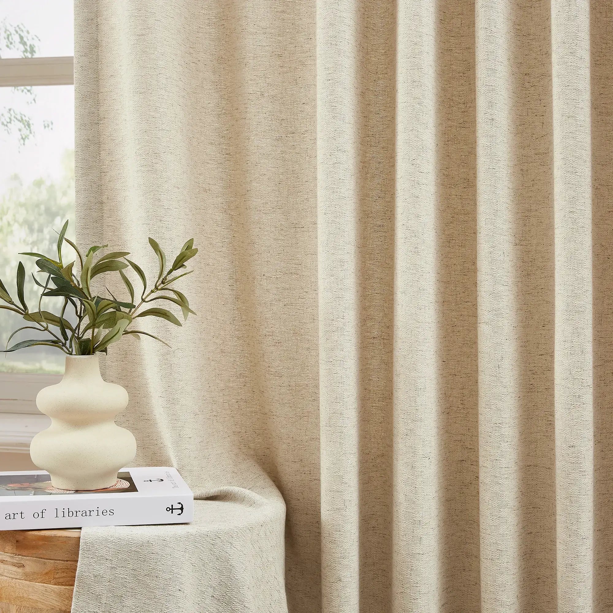 Mirena 958-12 linen cotton blend curtains detail display, natural comfort, luxurious and elegant