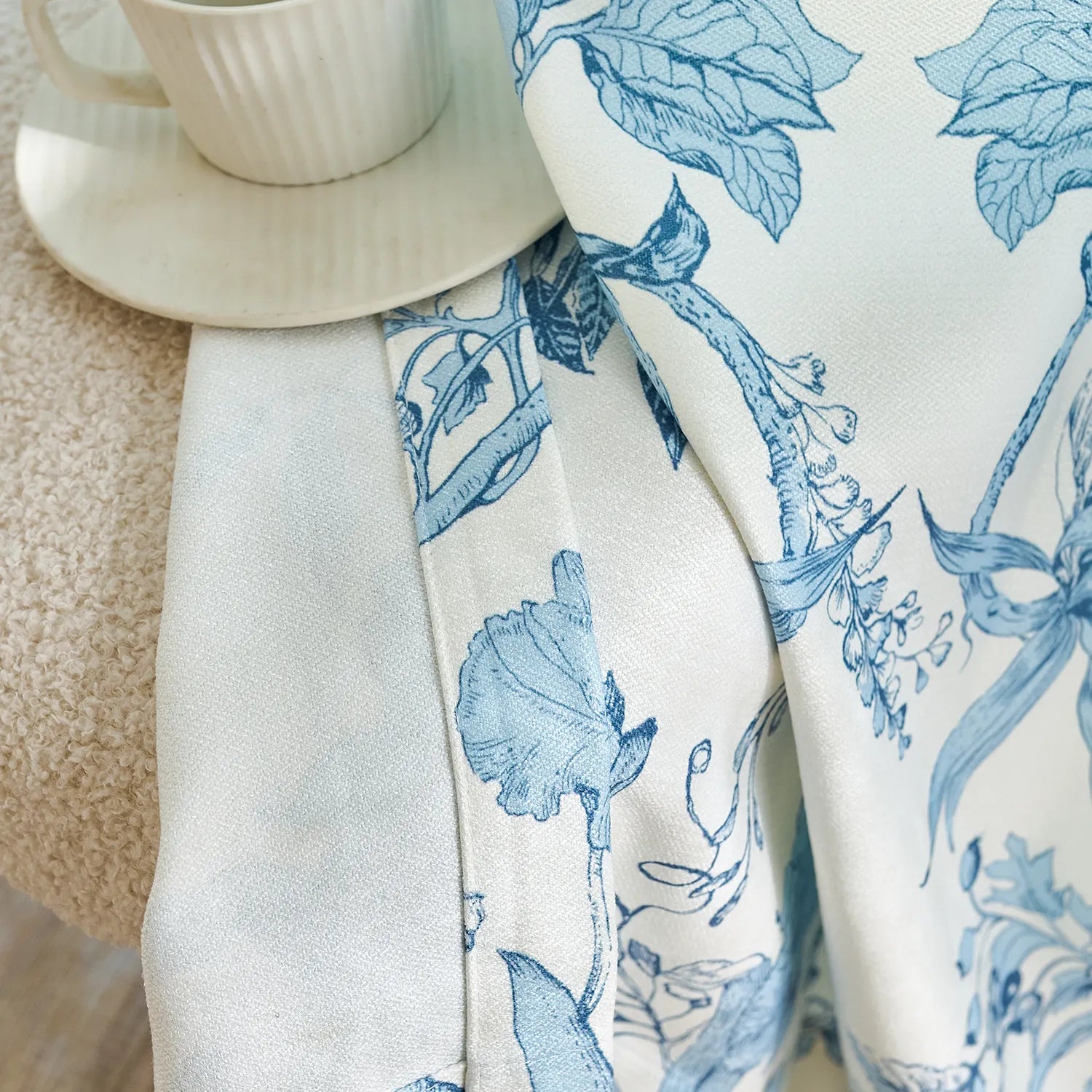 Nia Blue Botanical Floral Chenille Floral Drapes