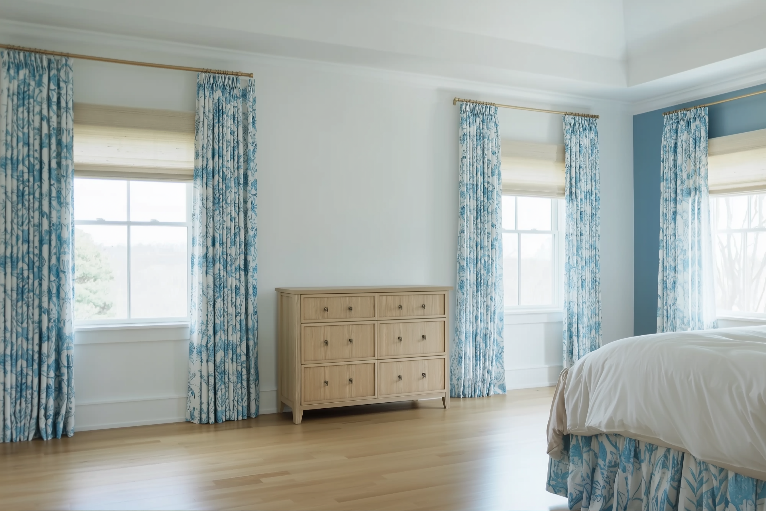 Nia Blue Botanical Floral Chenille Floral Drapes