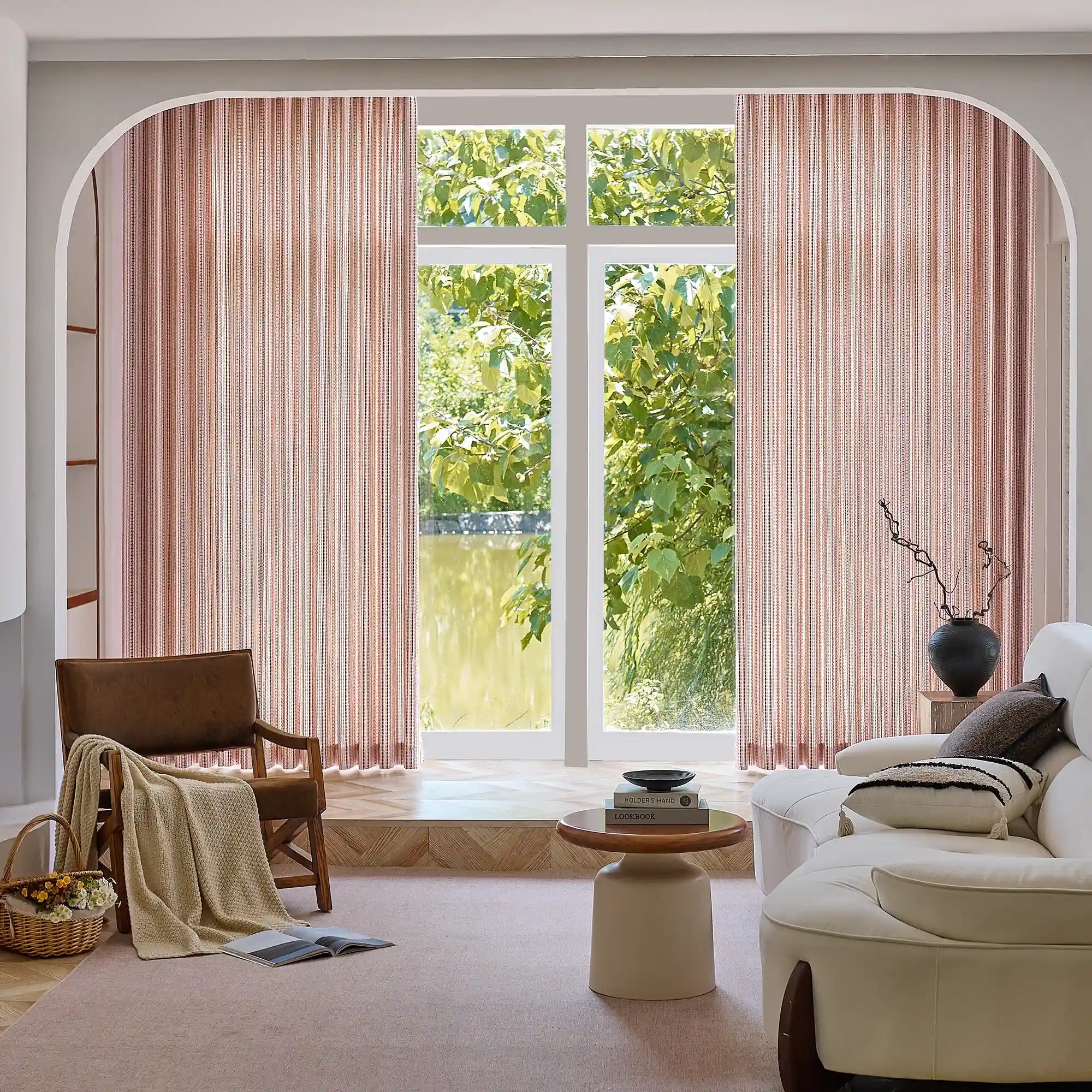 Nolara Pink & Black Boho Geometric Jacquard Curtains with Vertical Stripes