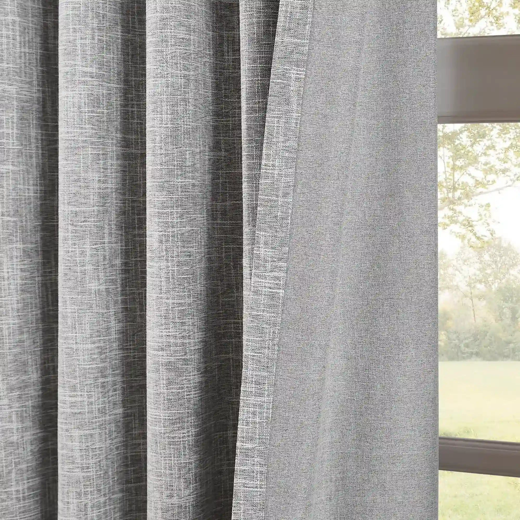 Nolissa 16956-13 cotton blend curtains, 100% blackout, comfortable, front and back detail display