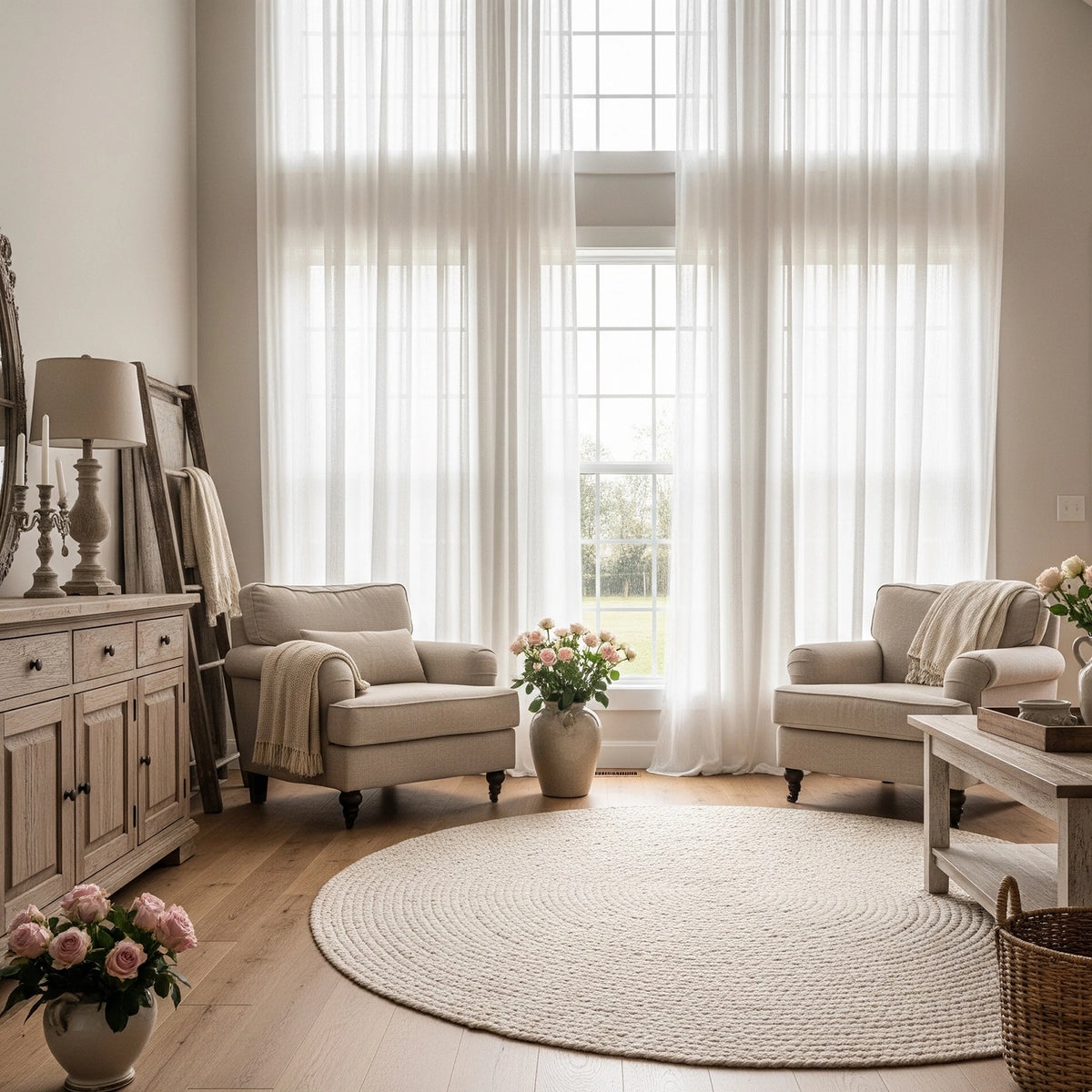 Nova long_1 semi-sheer elegant drapes for large windows showcasing the curtains in a home space
