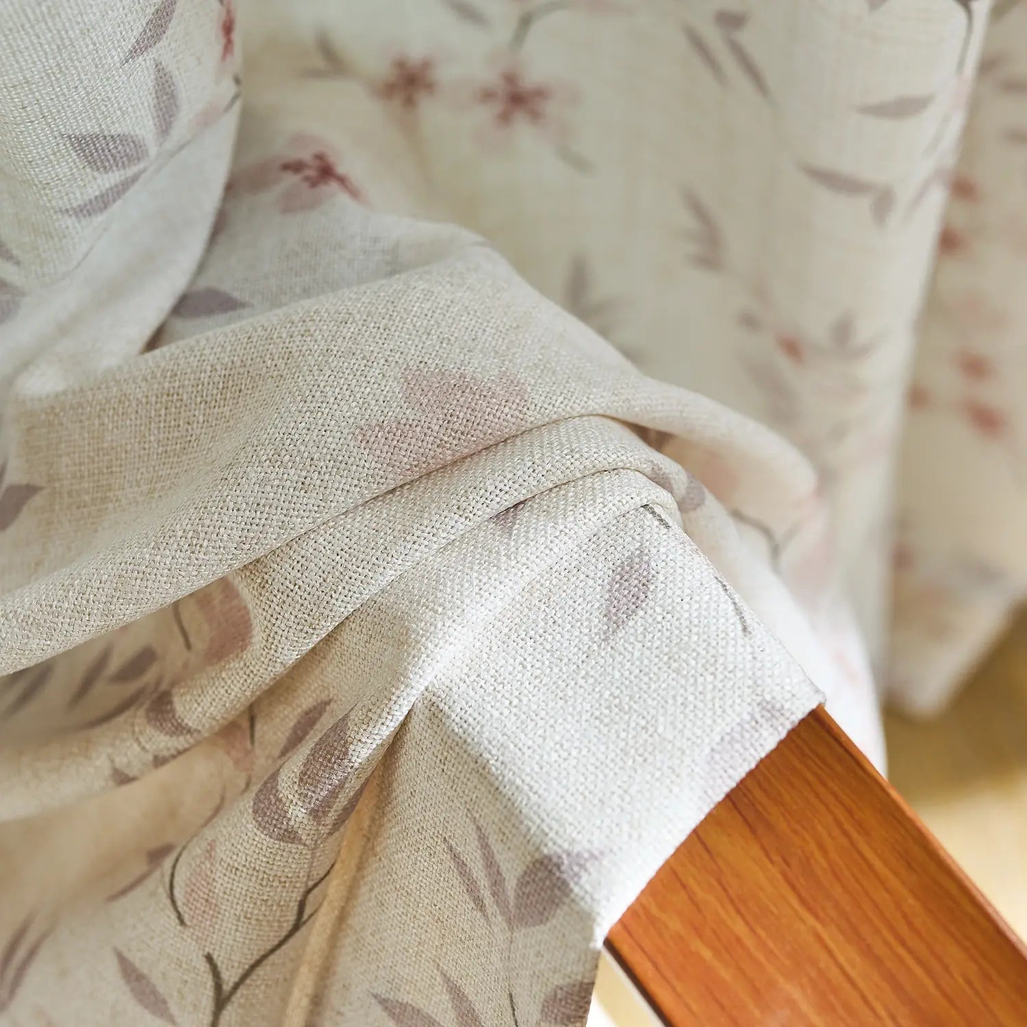 Olivine Peach Blossoms Linen Textured Sheer Curtains