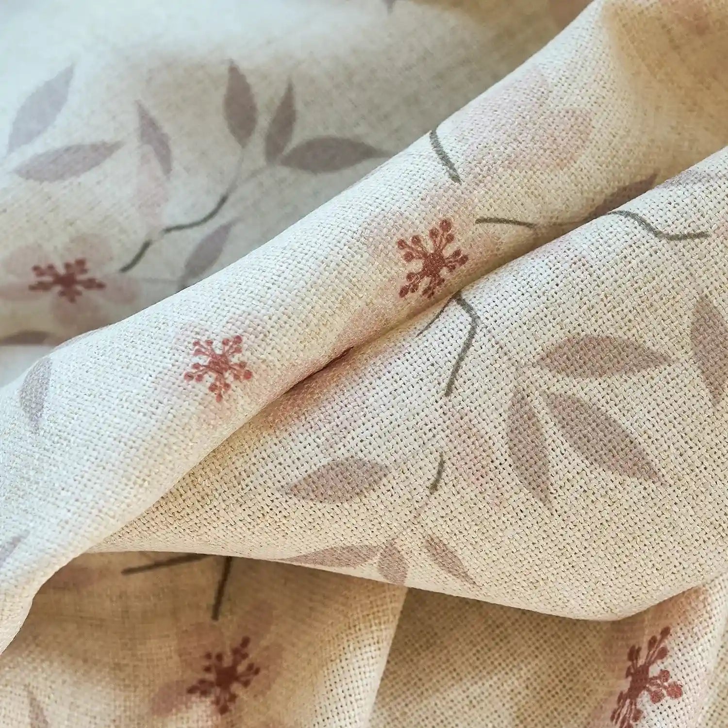 Olivine Peach Blossoms Linen Textured Sheer Curtains