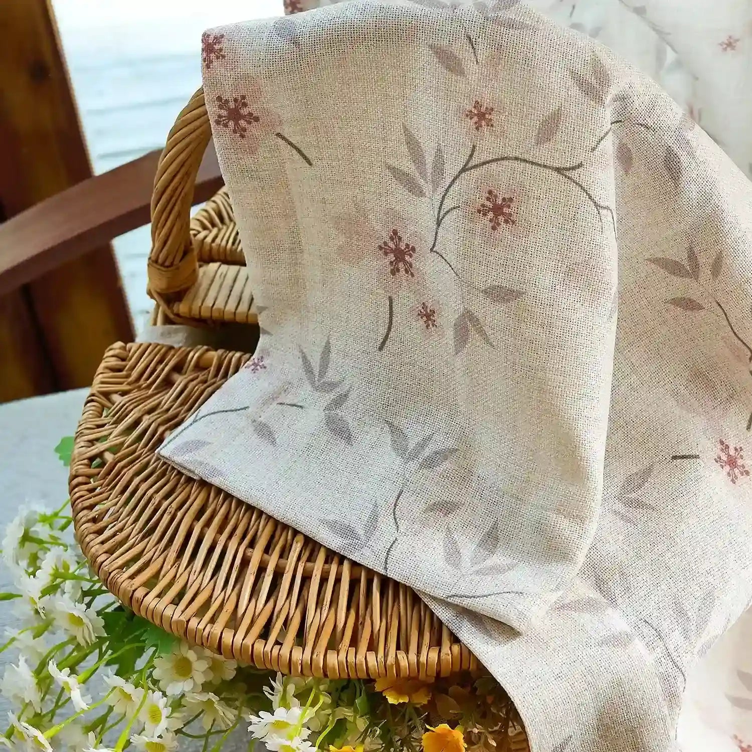 Olivine Peach Blossoms Linen Textured Sheer Curtains