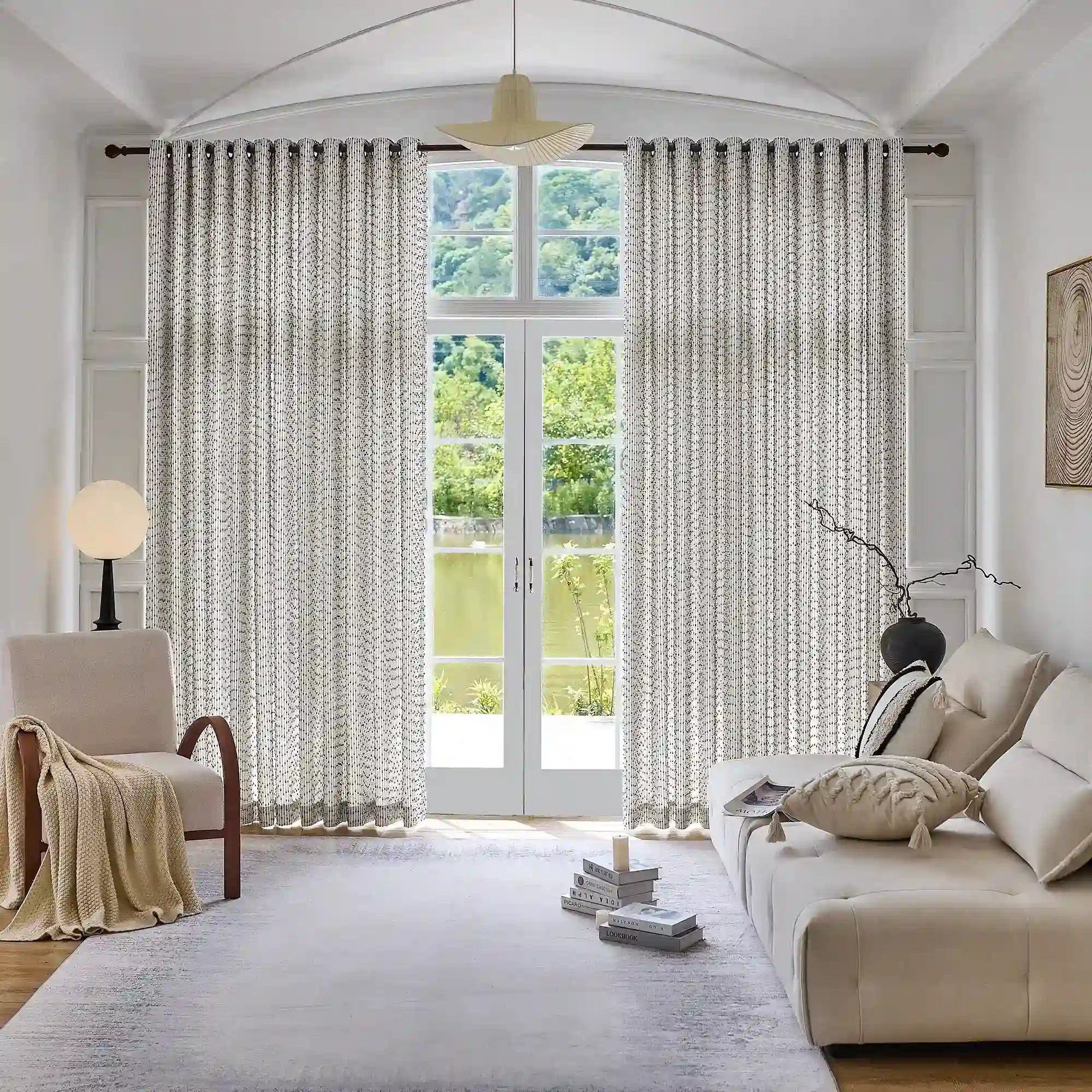 Orielle Black Geometric Dot & Line Jacquard Curtains